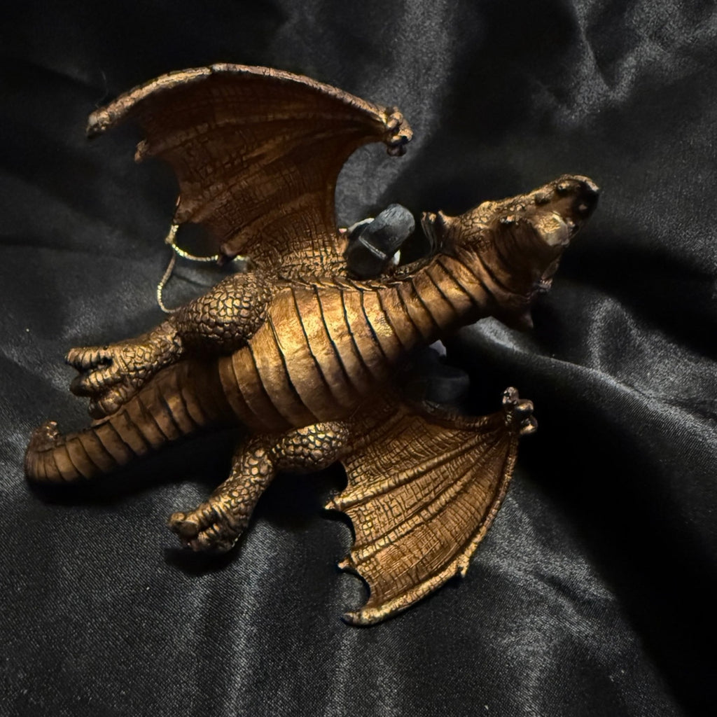 Vintage Design Toscano Dragon and Santa resin Christmas ornaments set