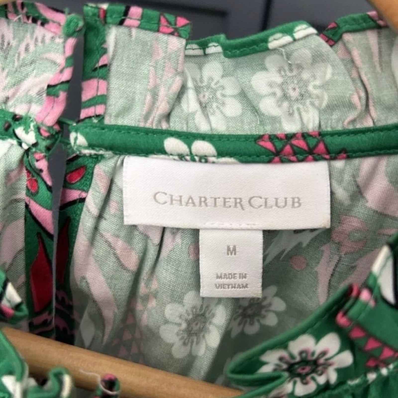 Charter Club Womens Dress A-Line Green Floral Sleeveless Ruffle Trim Size M