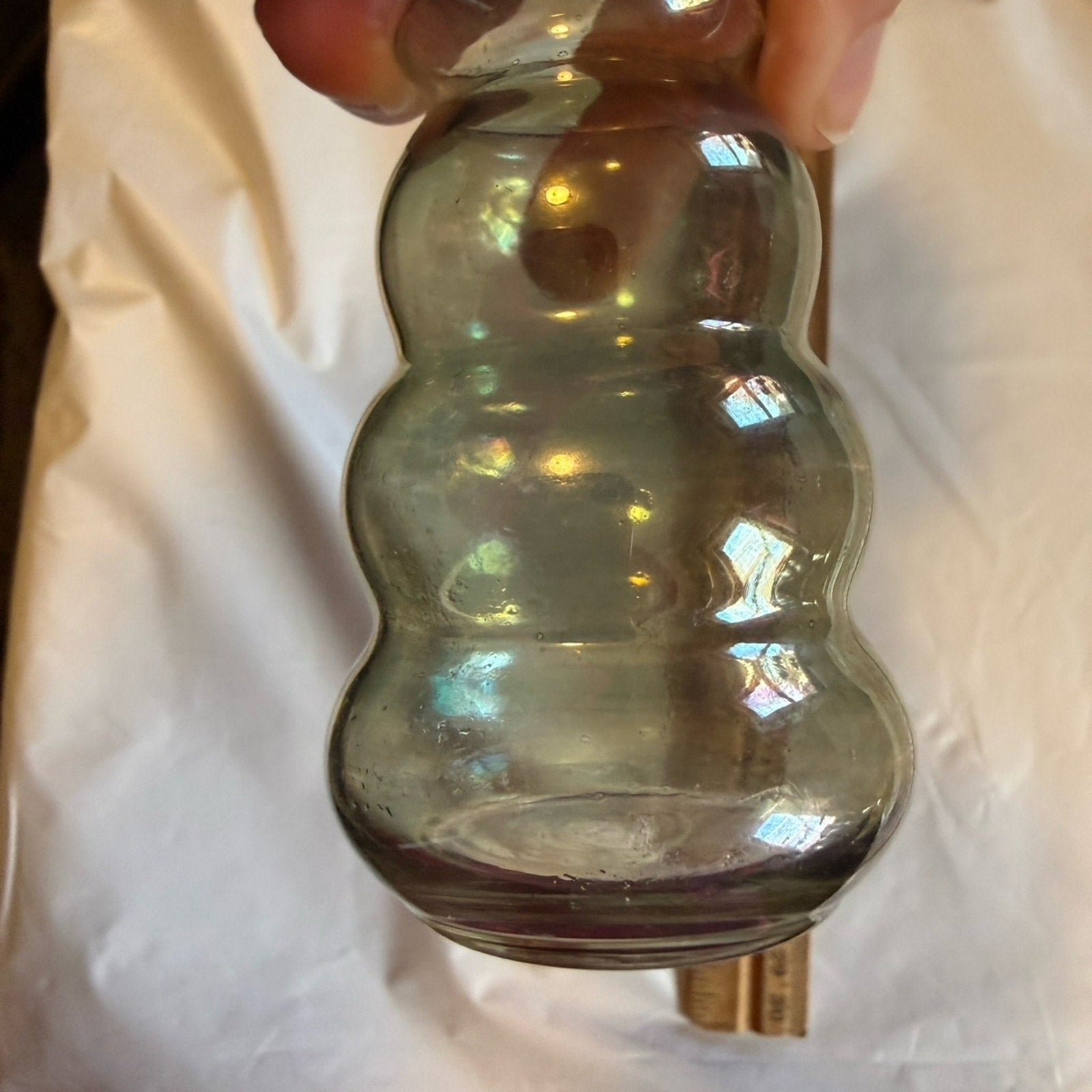 Antique 1930’s Dunbar Flint Glass Corporation bluish green bud vase
