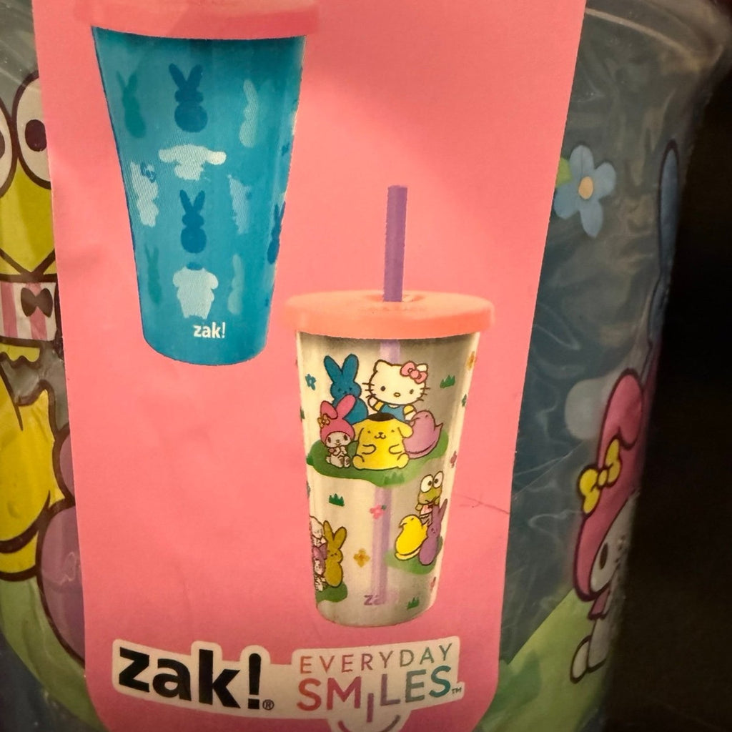 Peeps Easter X Hello Kitty Tumbler Set Of 2 w/ Straws HK & Friends ZAK 25oz New