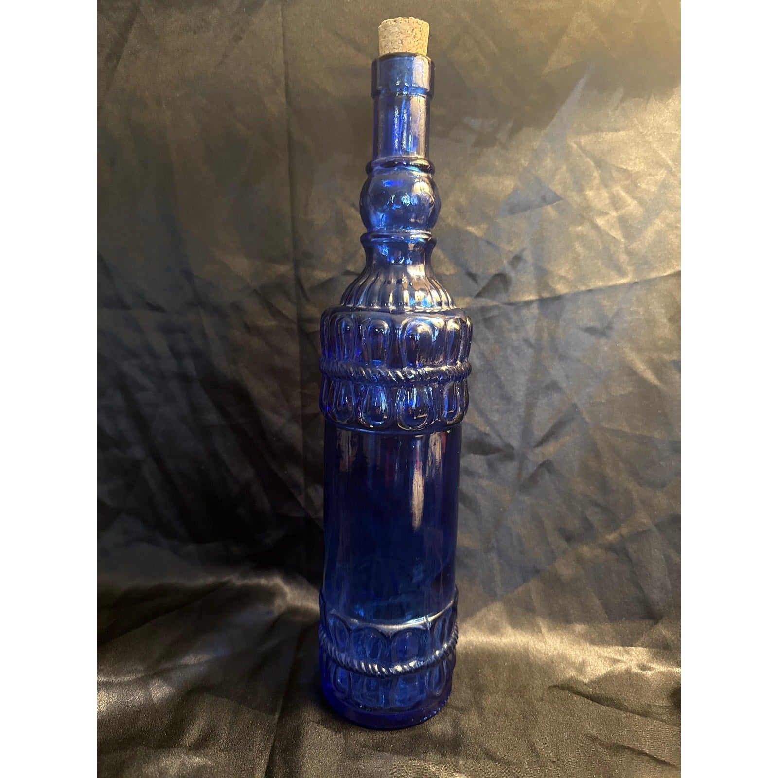 Vintage Y2K Pier 1 Cobalt Blue Glass Bottle Decanter Rope Design Barware Decor 14”
