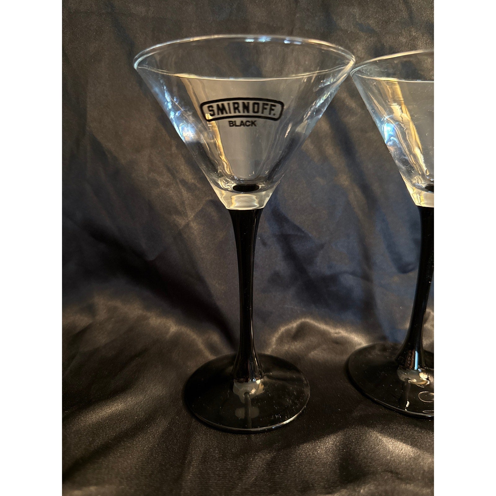 Vintage Y2K Smirnoff Black Martini Glasses Luminarc Stemware France Lot of 4
