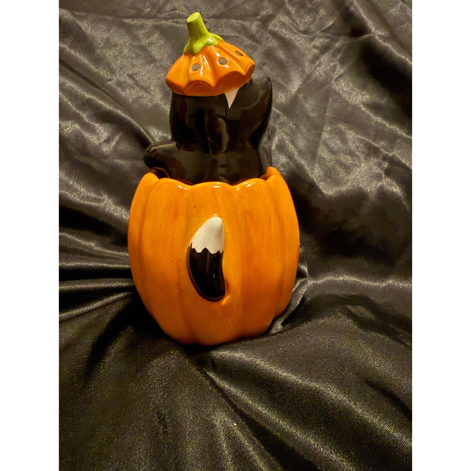 Vintage 90’s Scaredy Cats Jack o Lantern Halloween Ceramic Tea light Holder 6”