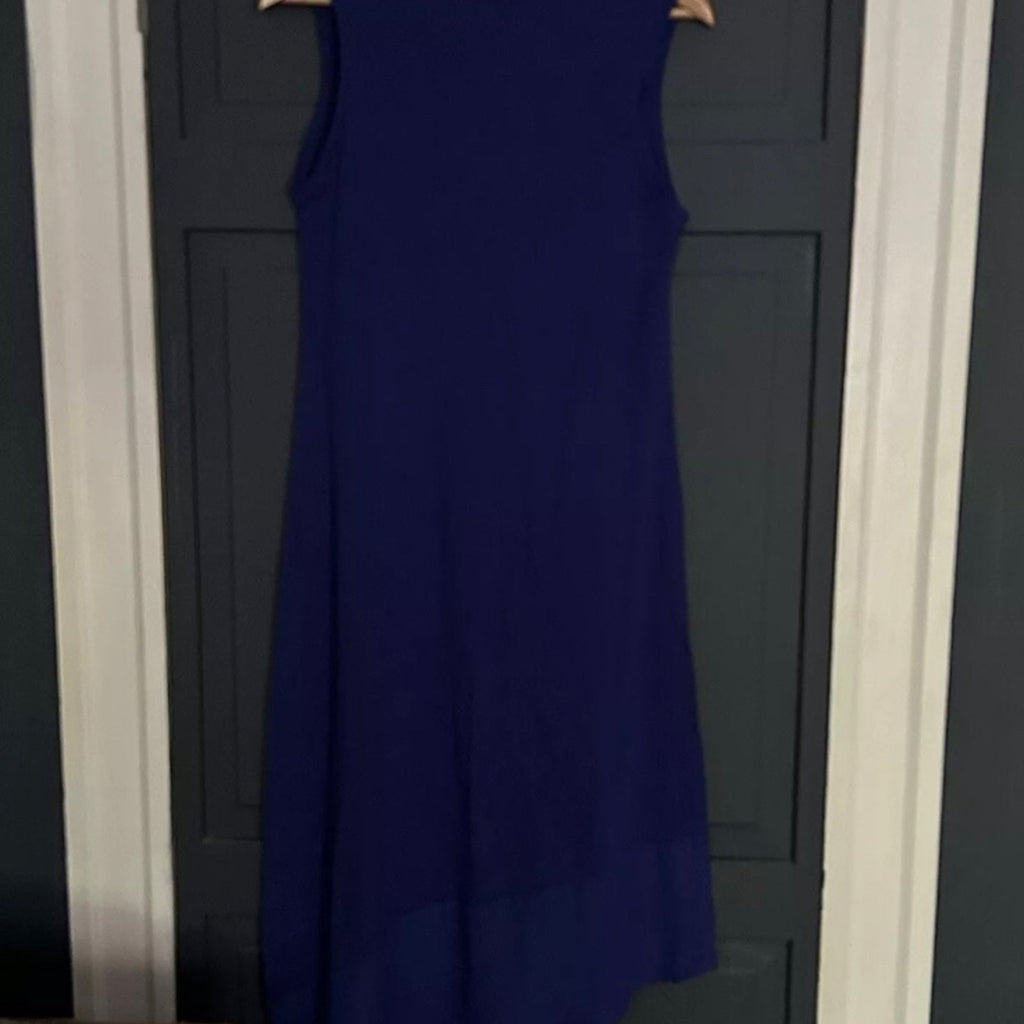 Tommy Bahama Knit & Chiffon Scoop-Neck Tea-Length Dress Blue Size M NWOT