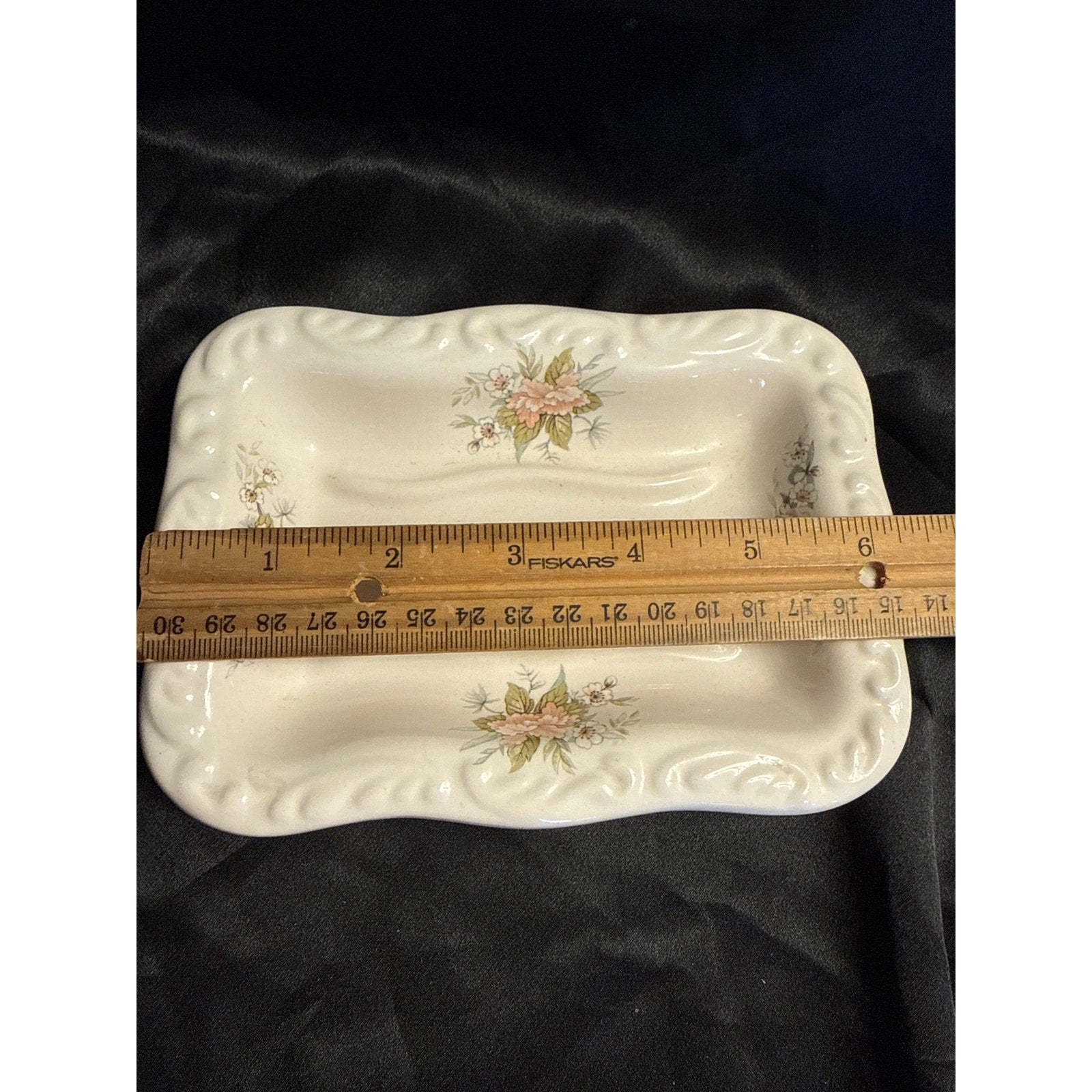 Vintage VB Athena USA California Pottery Soap Dish Floral Design 6”