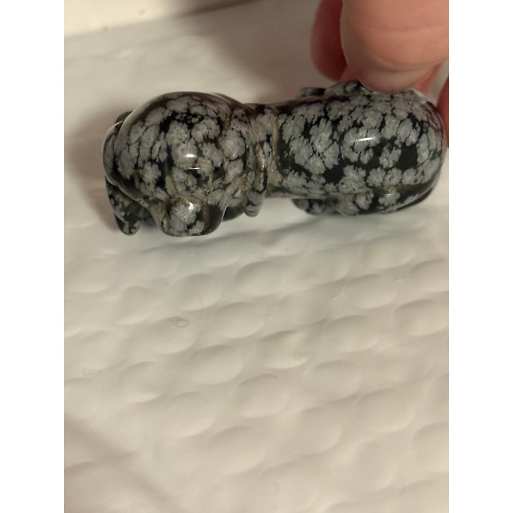 Hand Carved Snowflake Obsidian Figurine Chinese Zodiac Year of the Dog 1.5” tall