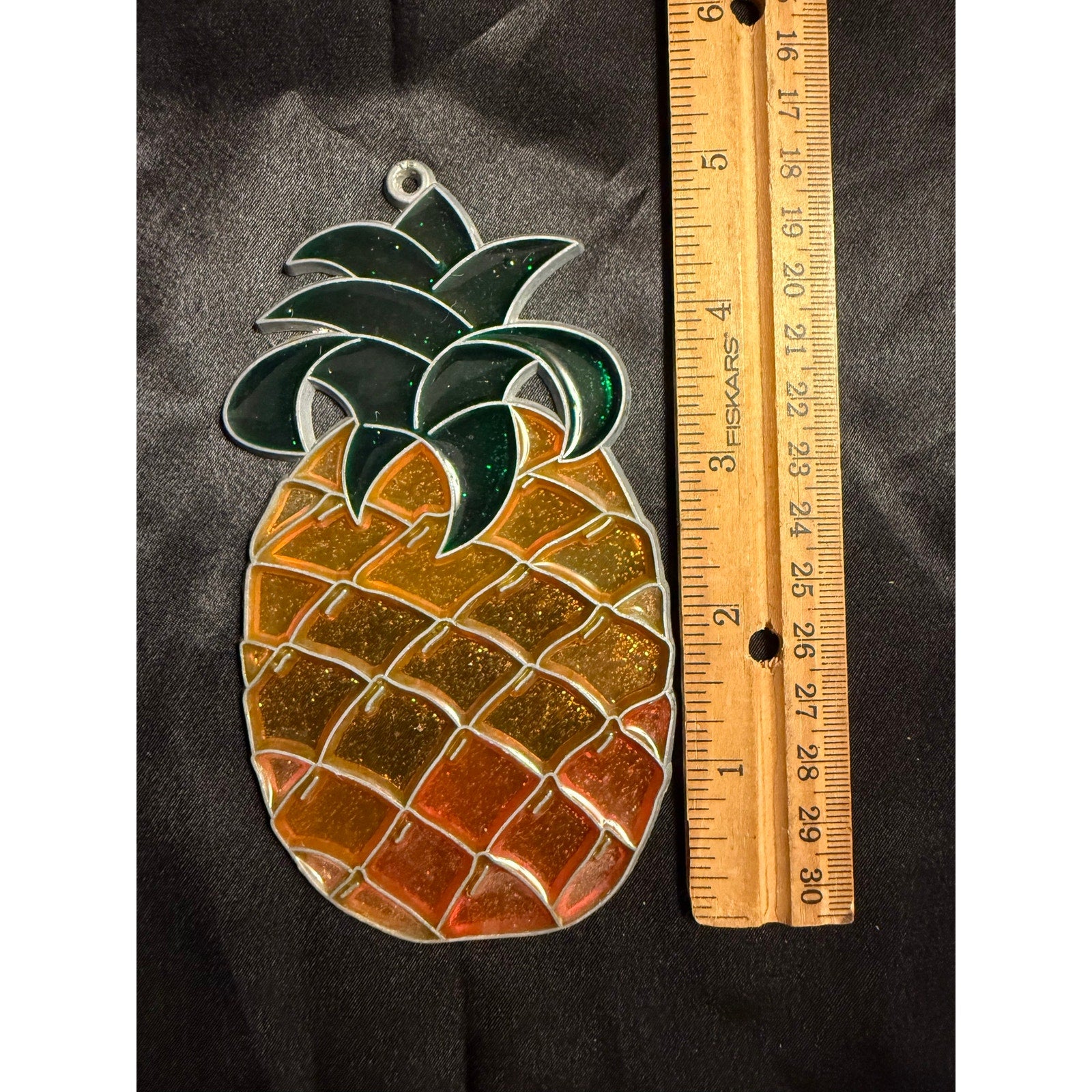 Vintage 70’s Hand Crafted Stained Glass Glittery PINEAPPLE Suncatcher