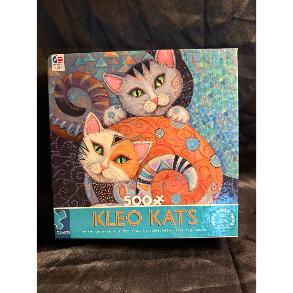 Ceaco Kleo Kats Kuddlekats 500 piece jigsaw puzzle Gustav Klimt + poster 19x19