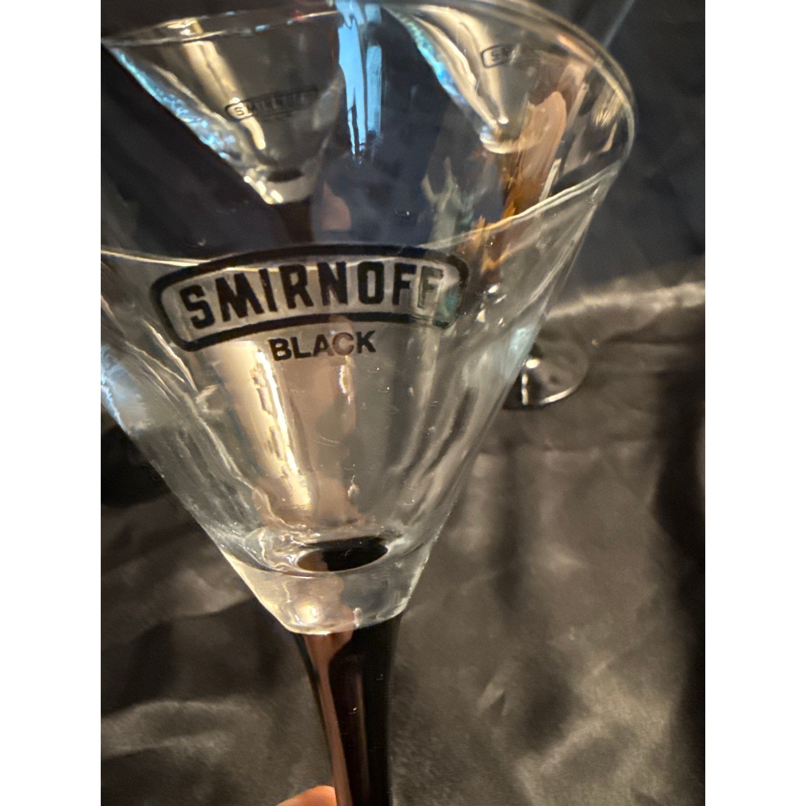 Vintage Y2K Smirnoff Black Martini Glasses Luminarc Stemware France Lot of 4