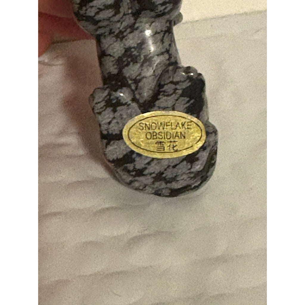 Hand Carved Snowflake Obsidian Figurine Chinese Zodiac Year of the Dog 1.5” tall
