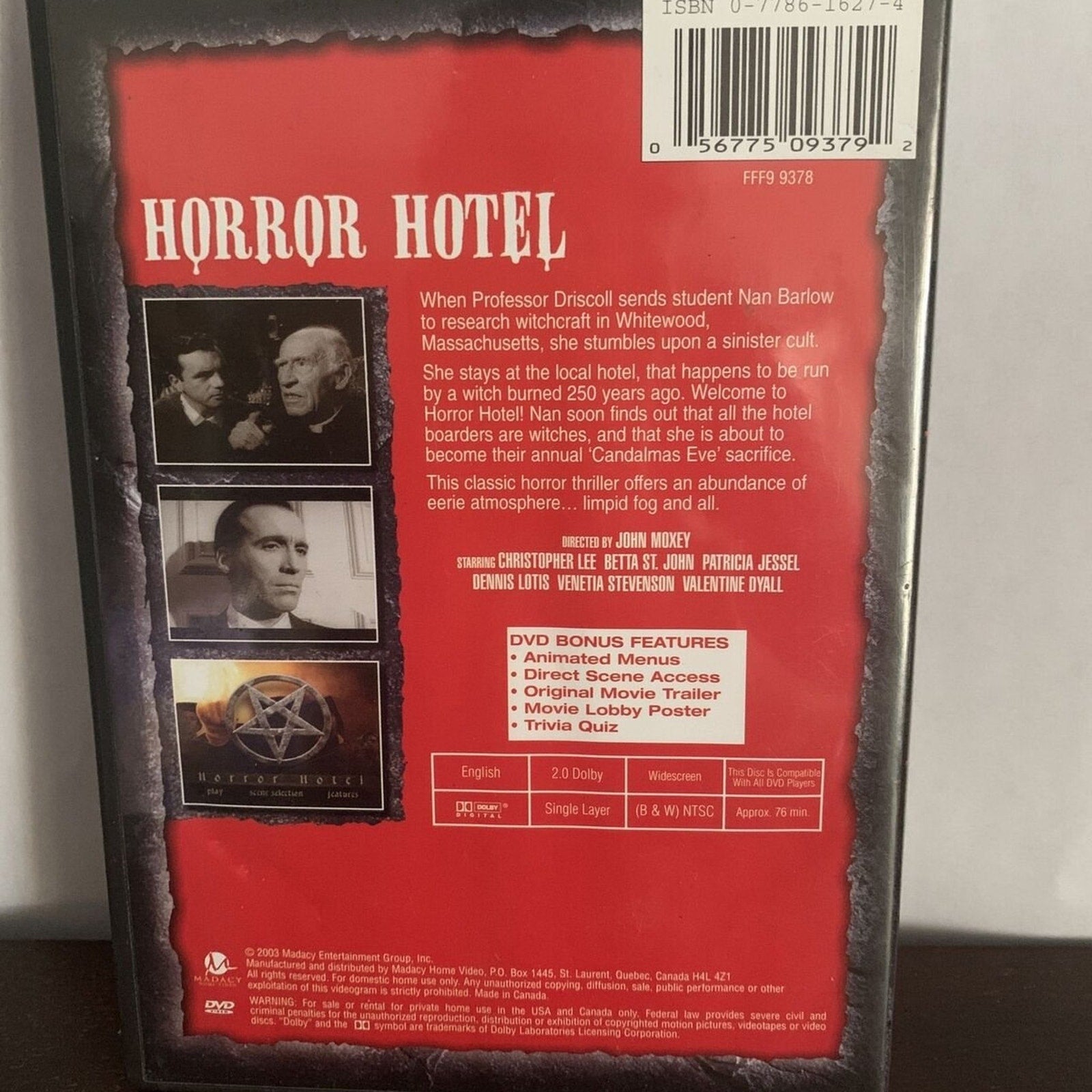 Horror Hotel DVD OOP With Insert Cult Classic Halloween Christopher Lee