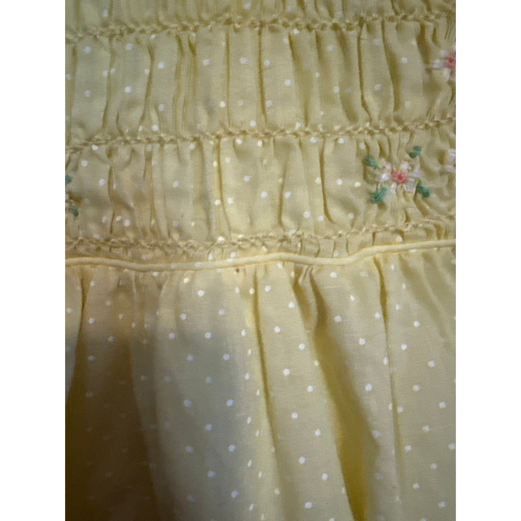 Vintage 1982 Shirred girls sun dress embroidered flowers lace trim collar no tags