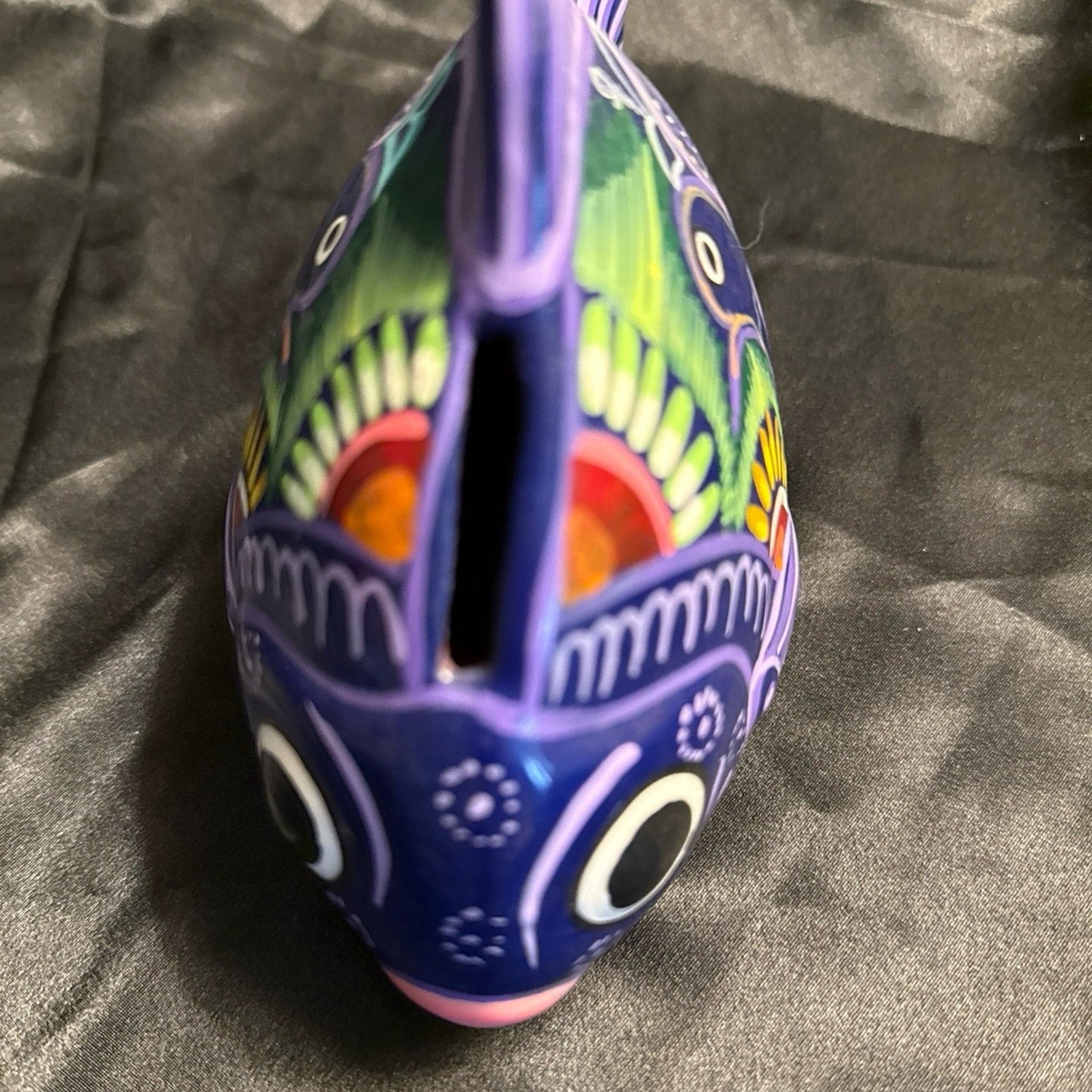 Vintage Mexican Folk Art Hand Painted Terra Cotta Fish Tropical Coin Bank