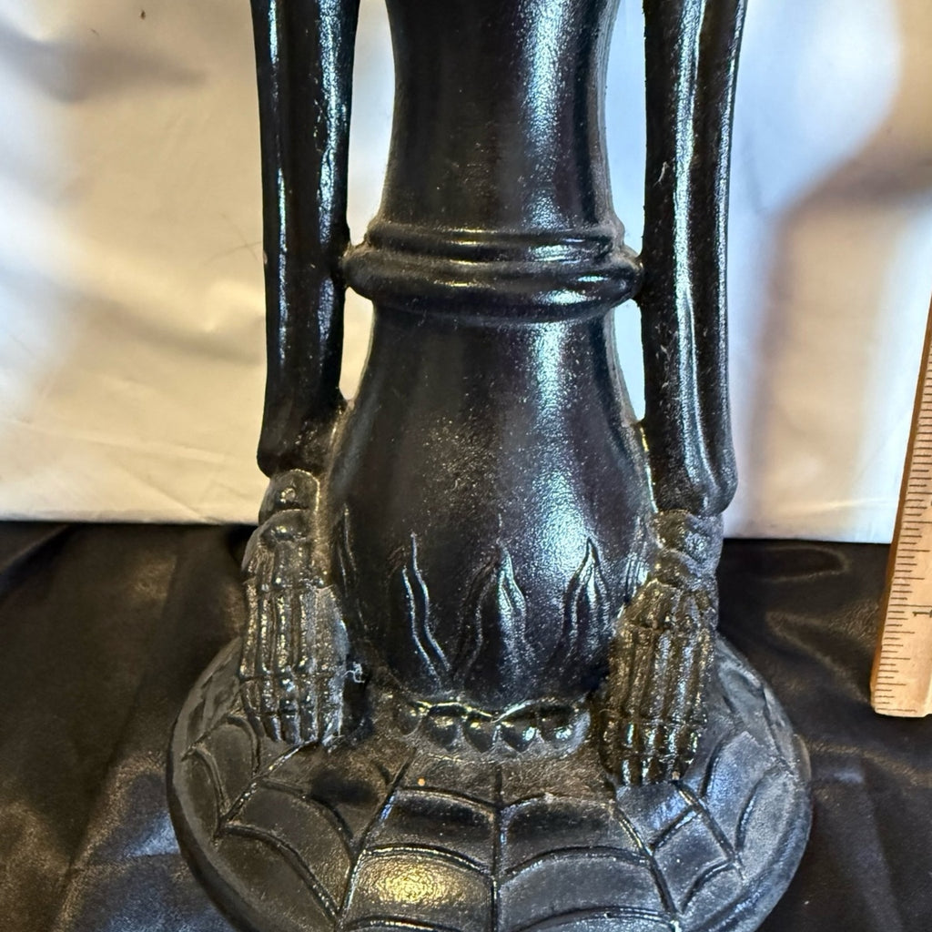 18” gothic resin skeleton candelabra with bat wings castlecore