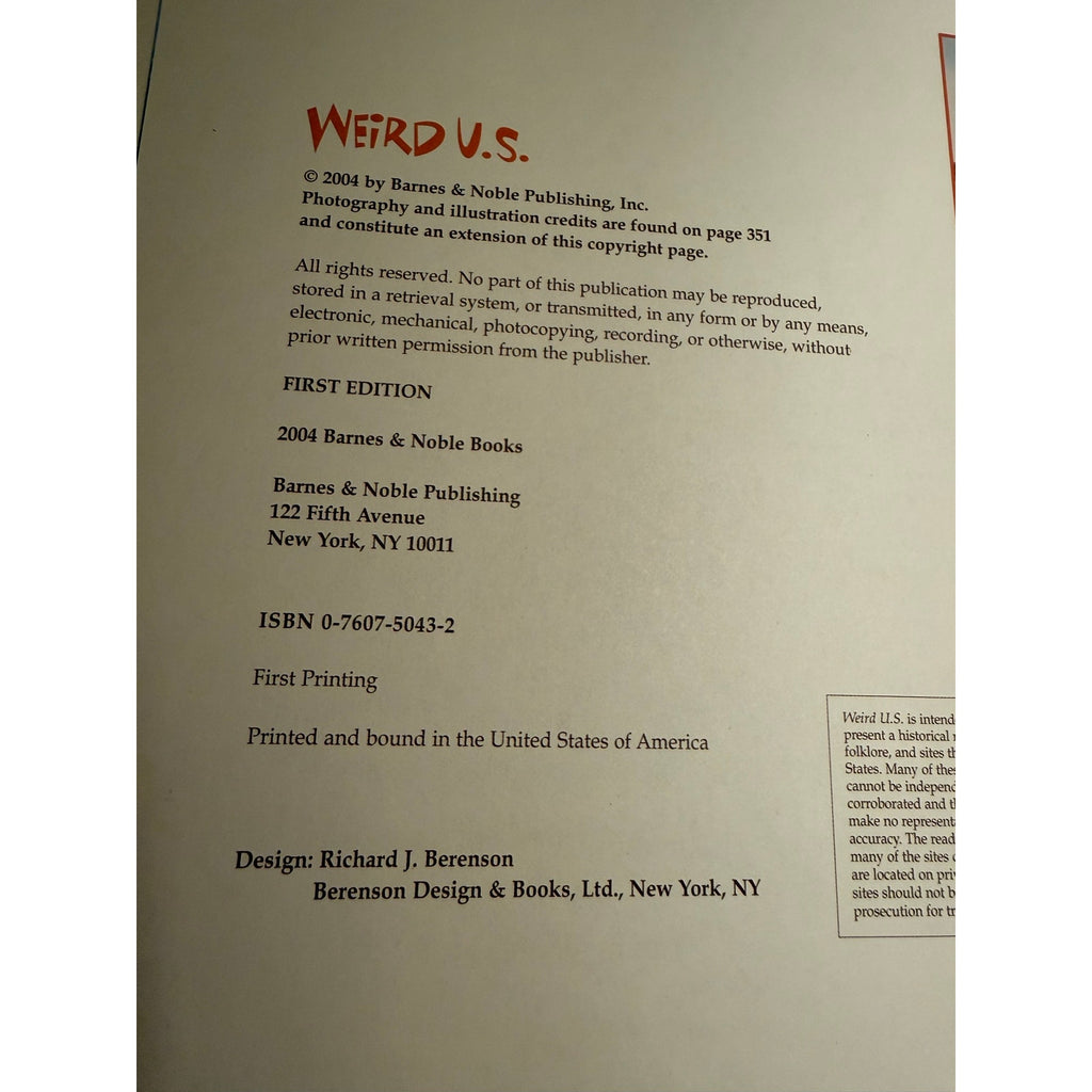 Weird U.S. Your Travel Guide to America's Local Legends and Best Kept Secrets 2004 First Edition