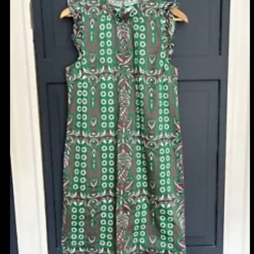 Charter Club Womens Dress A-Line Green Floral Sleeveless Ruffle Trim Size M