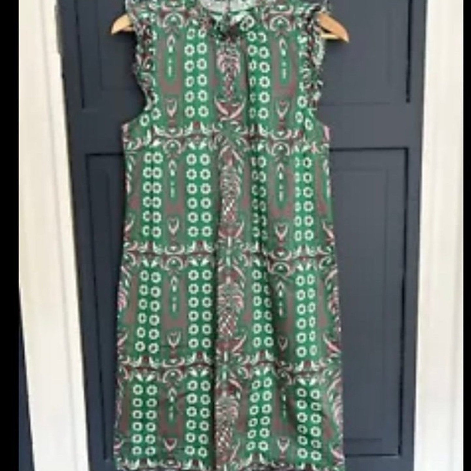 Charter Club Womens Dress A-Line Green Floral Sleeveless Ruffle Trim Size M