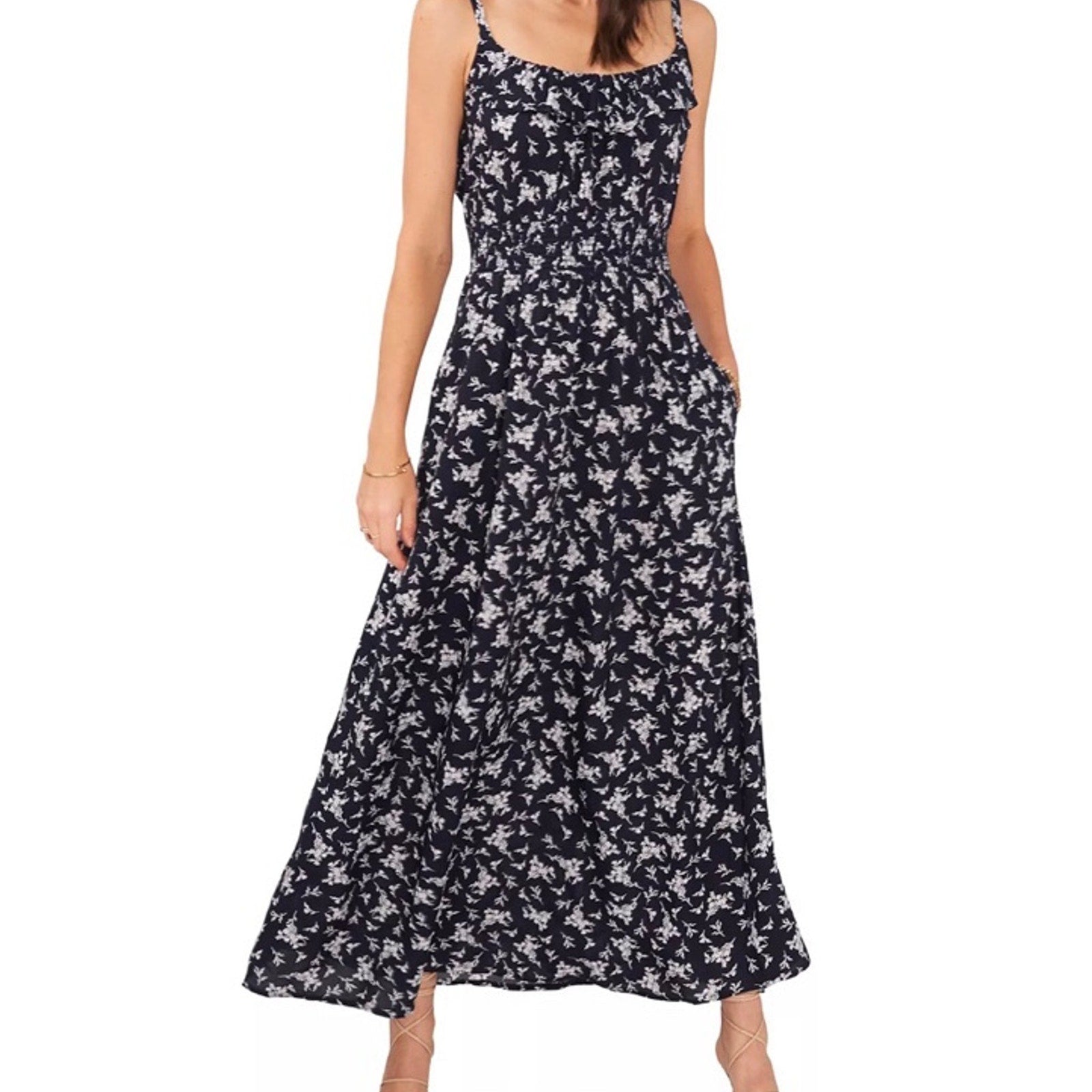 1. State Navy Sleeveless Ruffle Maxi Dress Women’s Sz S NWT