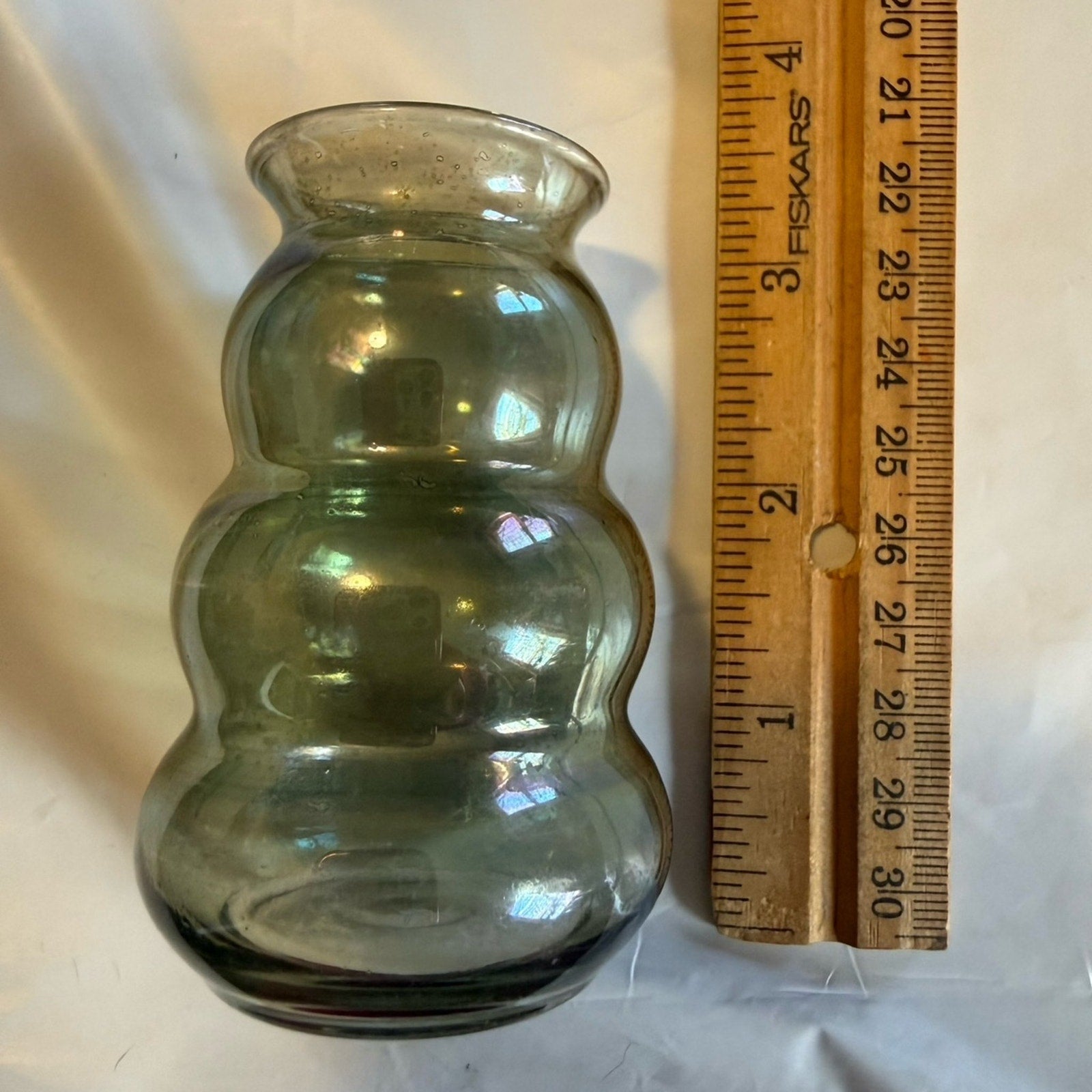 Antique 1930’s Dunbar Flint Glass Corporation bluish green bud vase