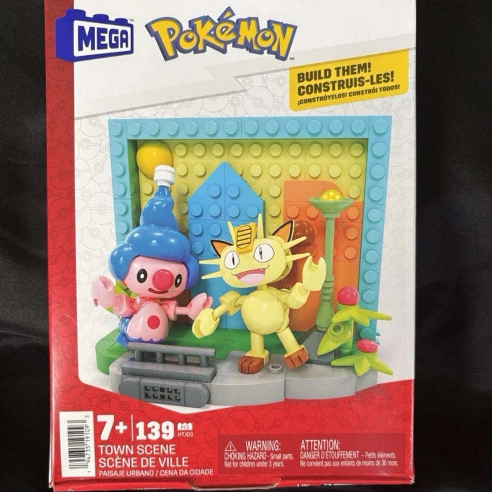 Pokémon Mega Construx TOWN SCENE  Set (139 pc HTJ03) Meowth Mime Jr
