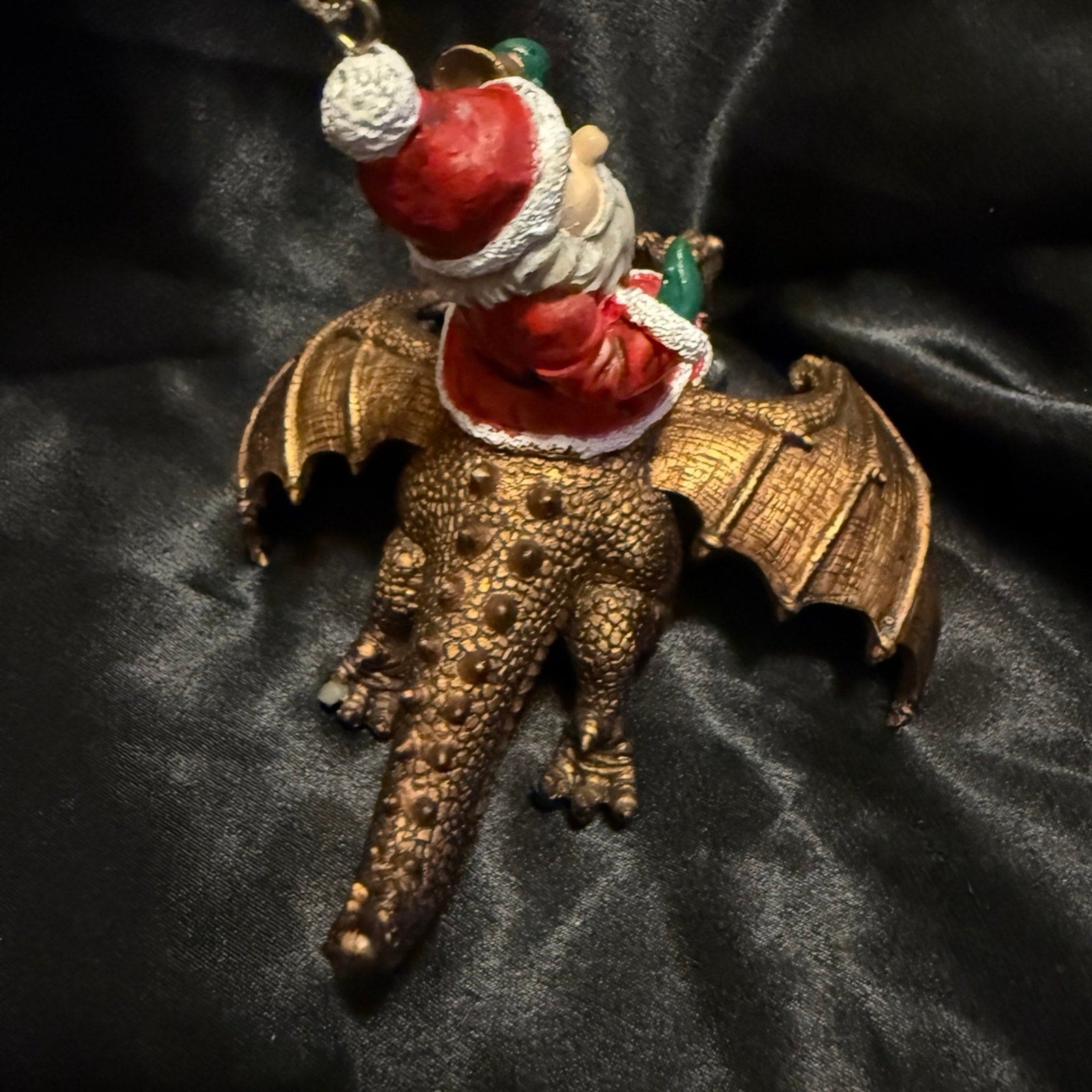 Vintage Design Toscano Dragon and Santa resin Christmas ornaments set
