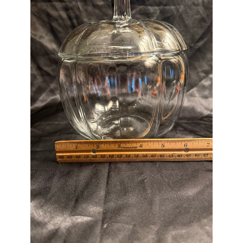 Vintage 70’s Anchor Hocking Clear Glass Pumpkin Candy/Cookie Jar With Lid