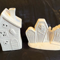 Two ready to paint ceramic pieces Halloween haunted house and headstones creepy