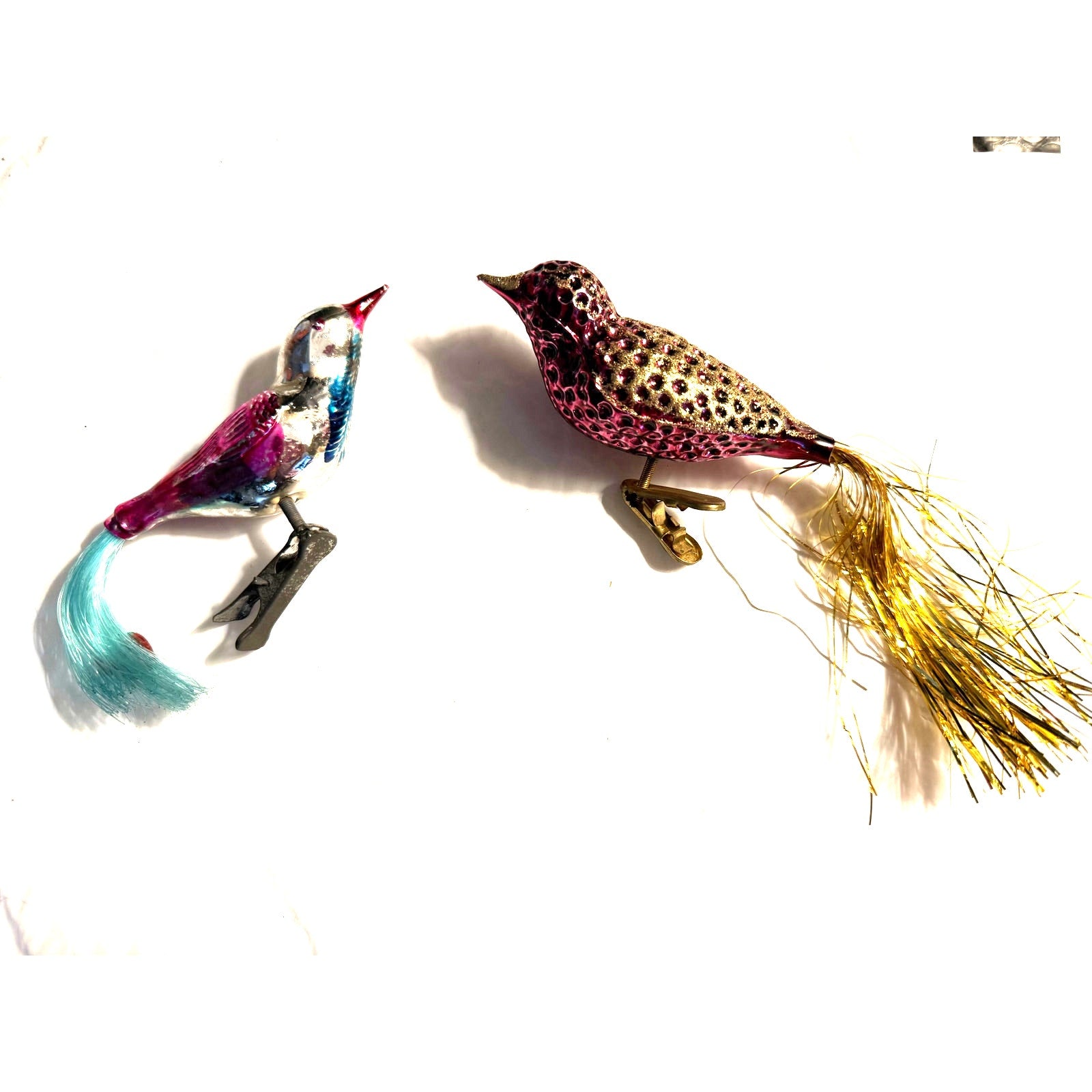 Vintage 40’s mercury glass bird clip-on Christmas ornaments made in Germany