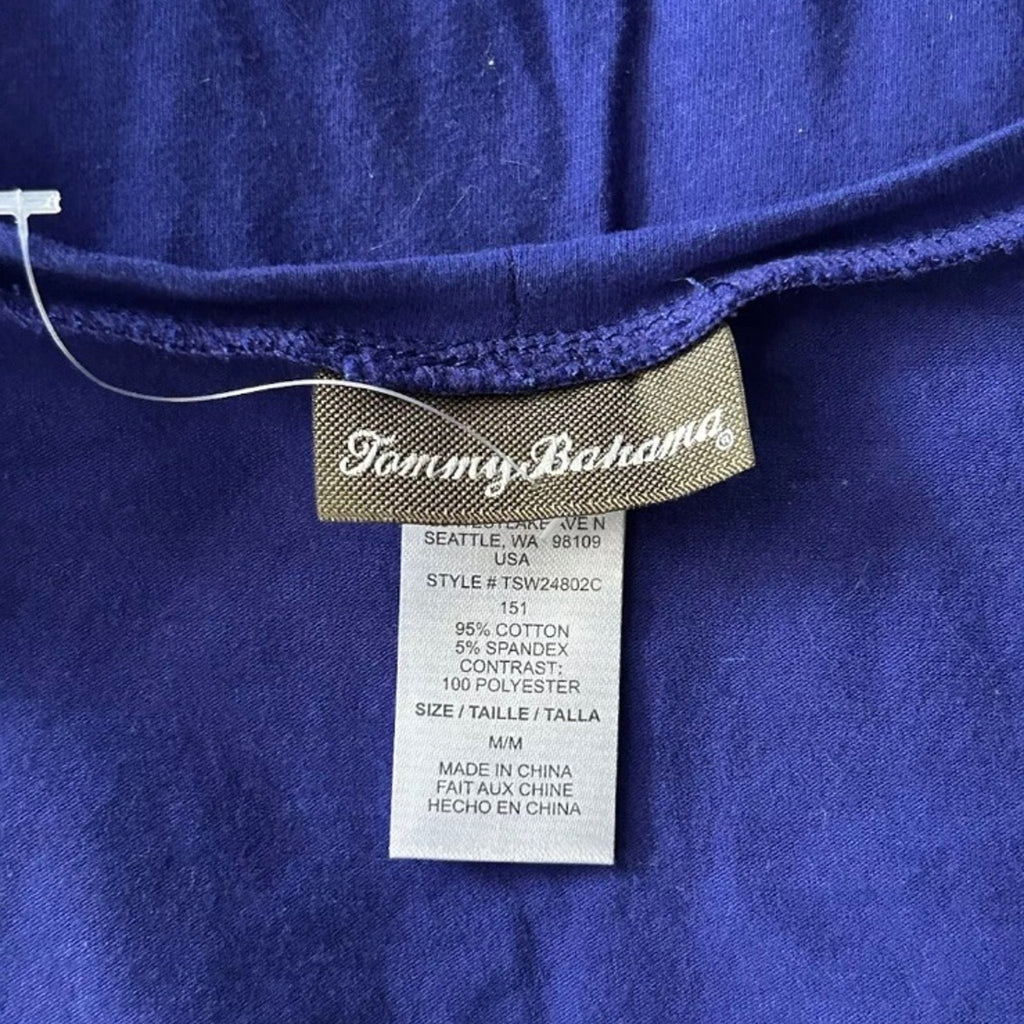Tommy Bahama Knit & Chiffon Scoop-Neck Tea-Length Dress Blue Size M NWOT