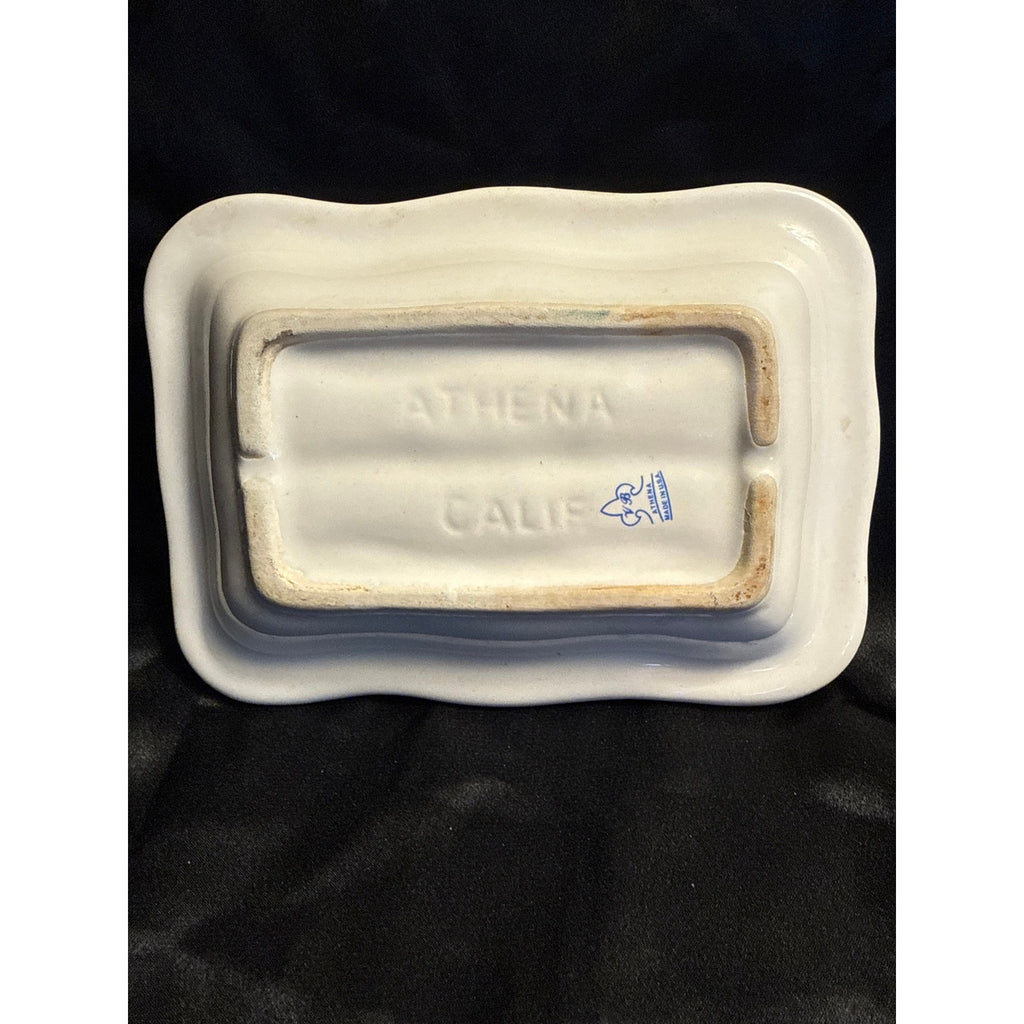 Vintage VB Athena USA California Pottery Soap Dish Floral Design 6”