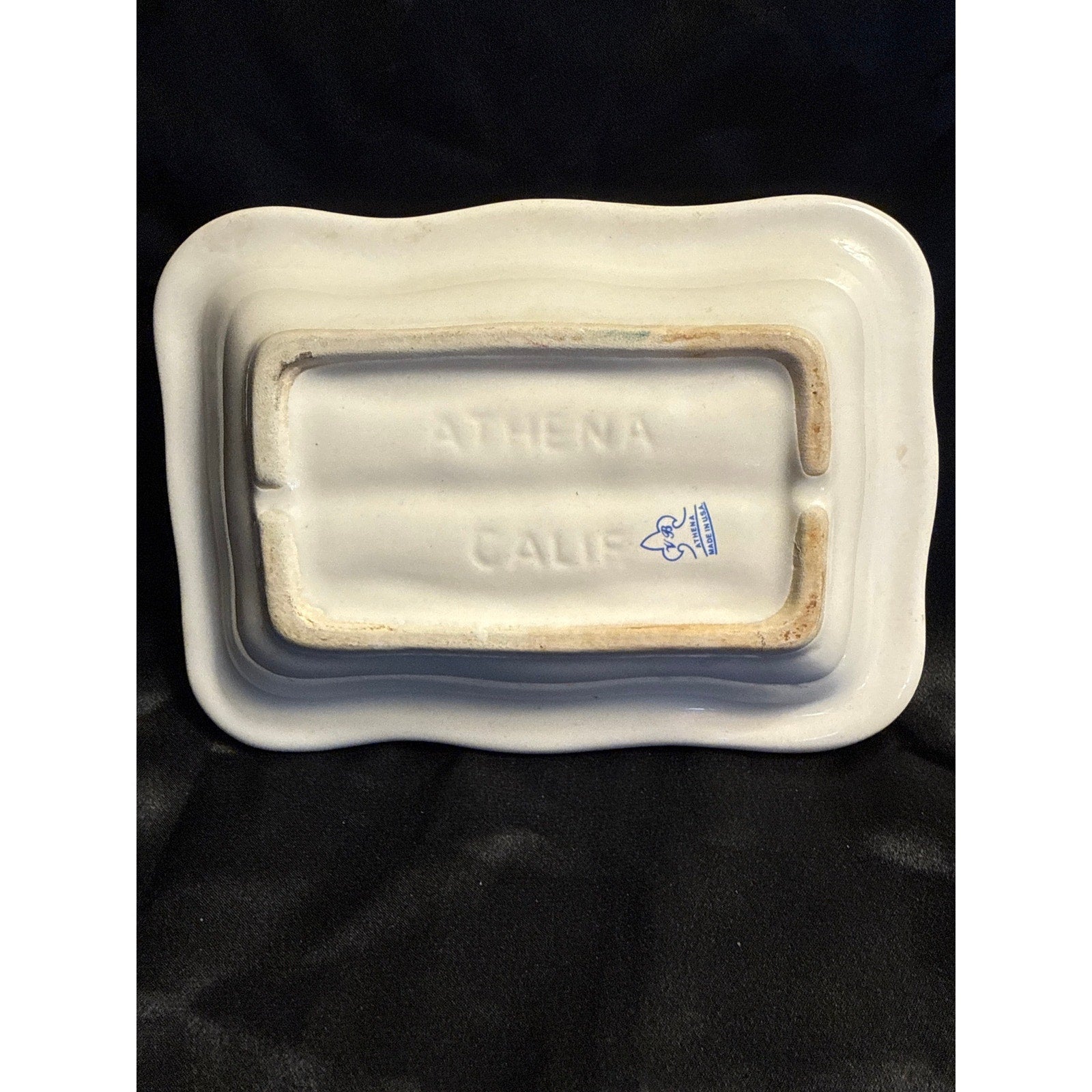 Vintage VB Athena USA California Pottery Soap Dish Floral Design 6”