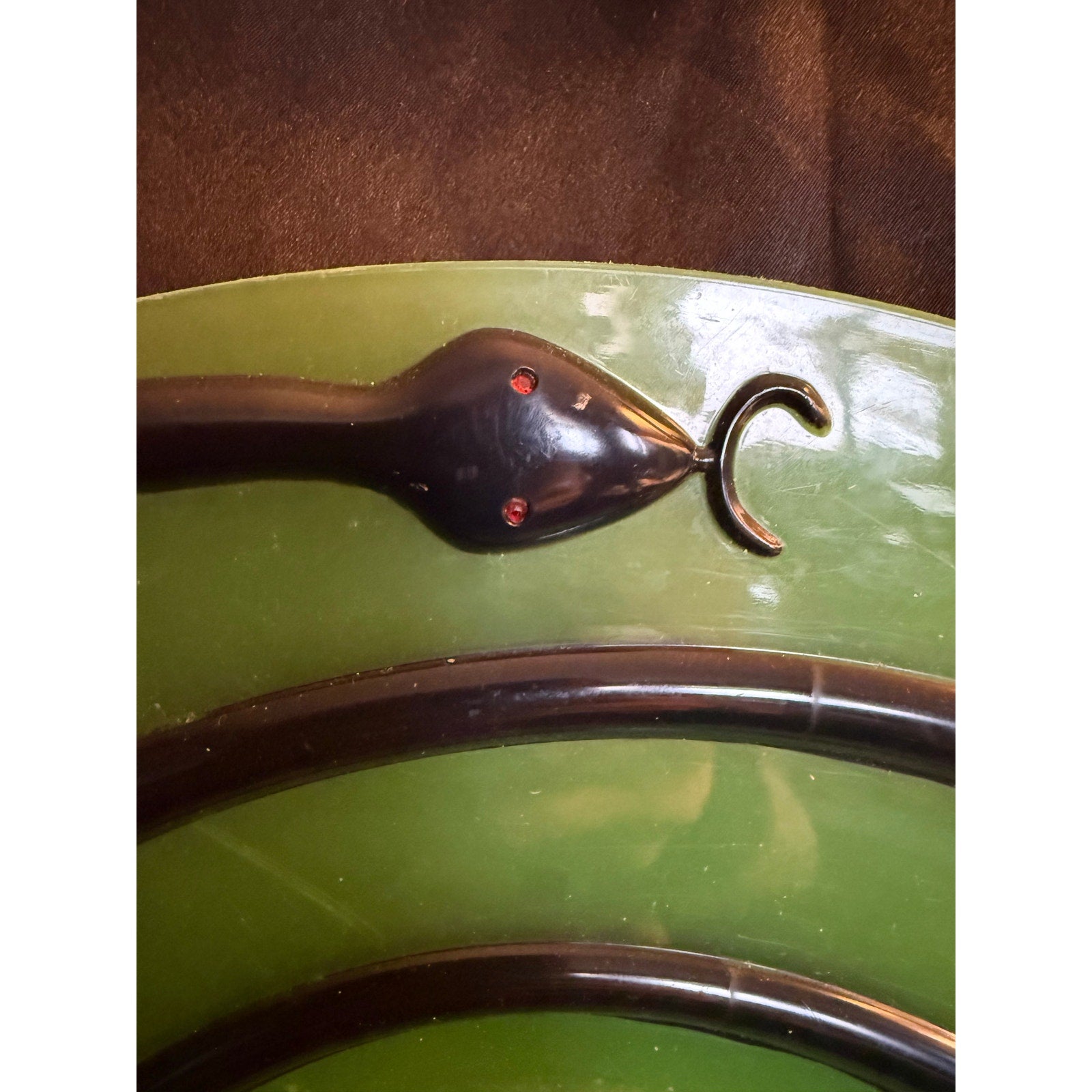 Vintage Y2K 14” Green and Black Spiral Snake Plastic Halloween Platter by Packerware