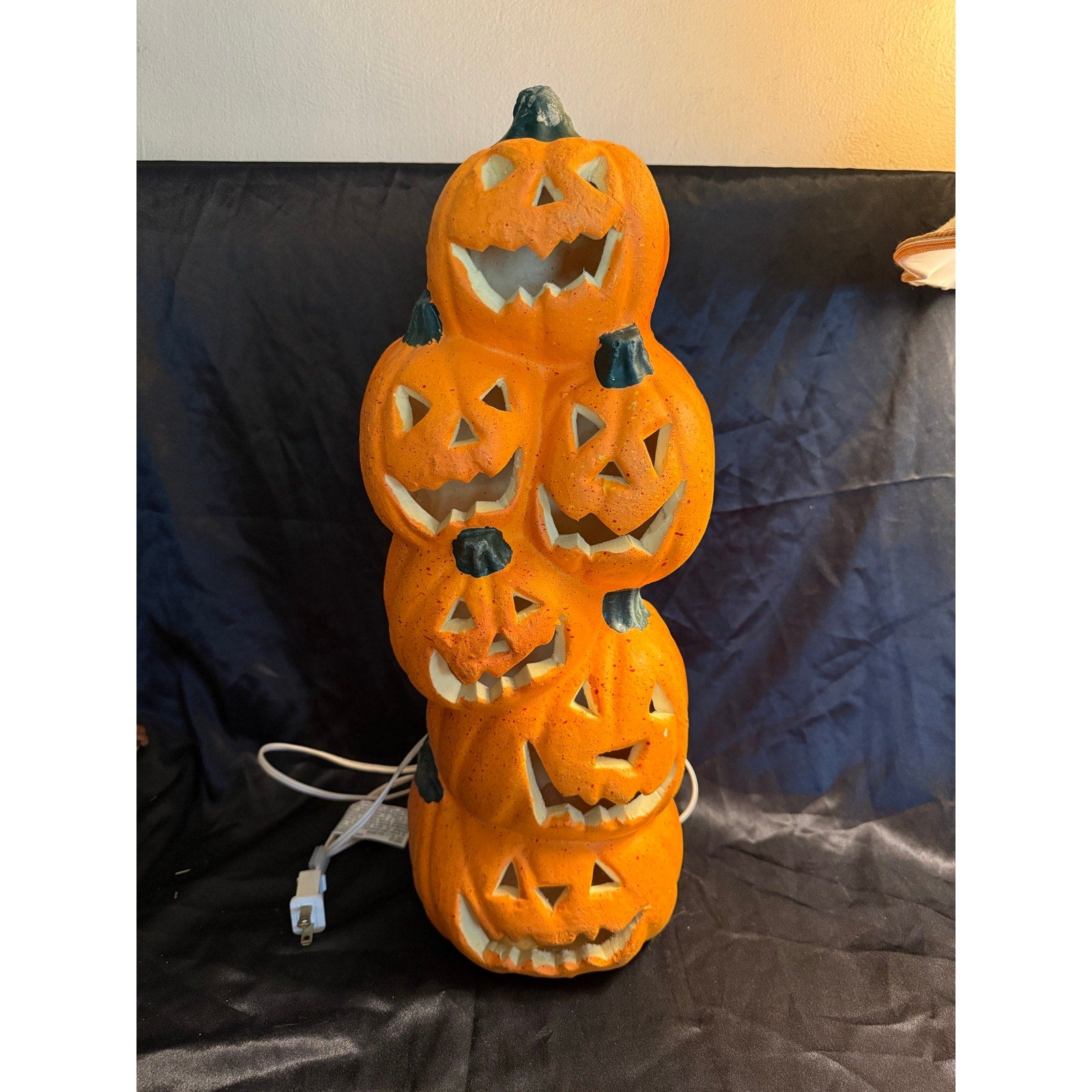 Vintage 1993 Lighted Foam Mold Stacked pumpkins Jack-O-Lanterns 18" Halloween Fall Decor