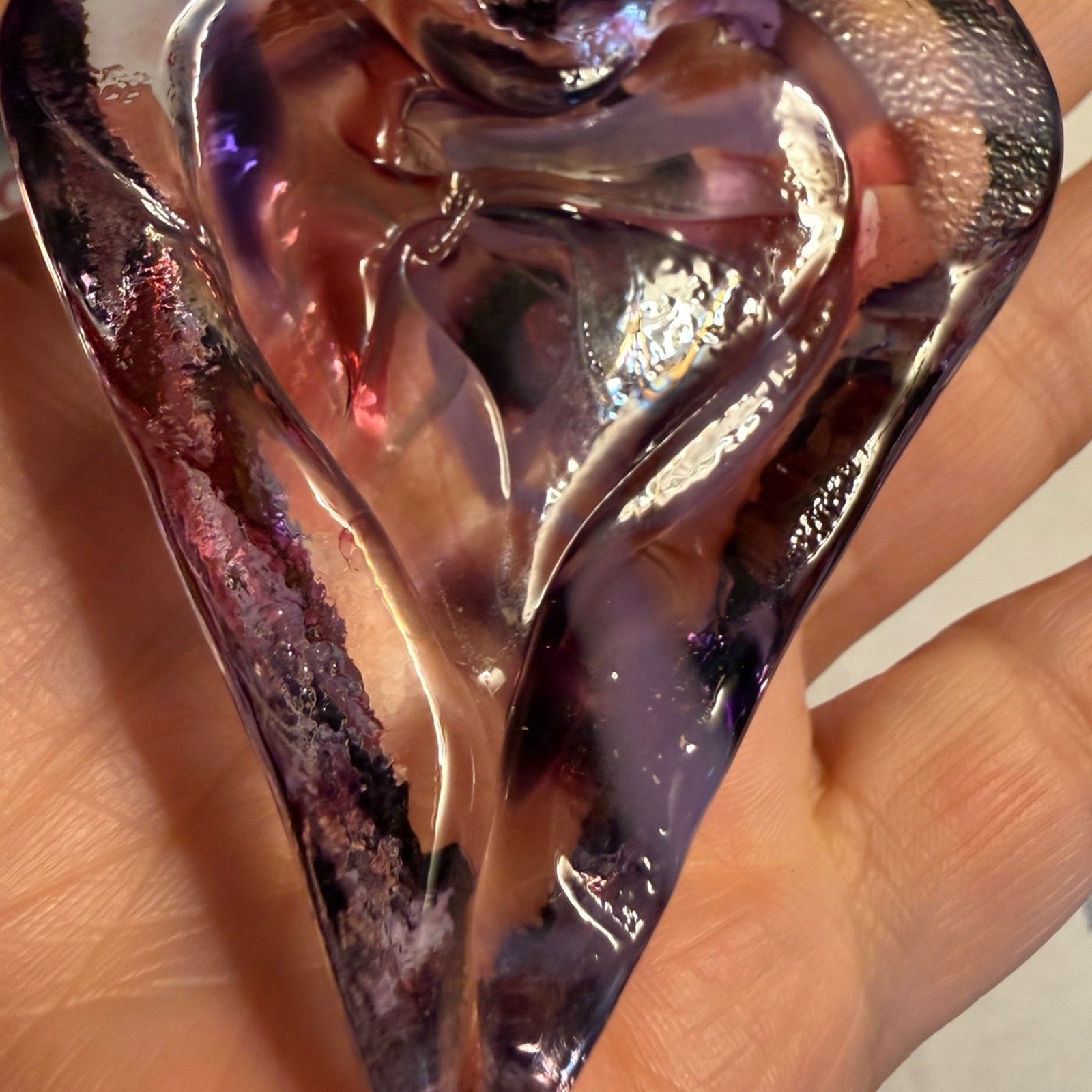 Signed James Hayes Art Glass Heart Pink Purple Scheme