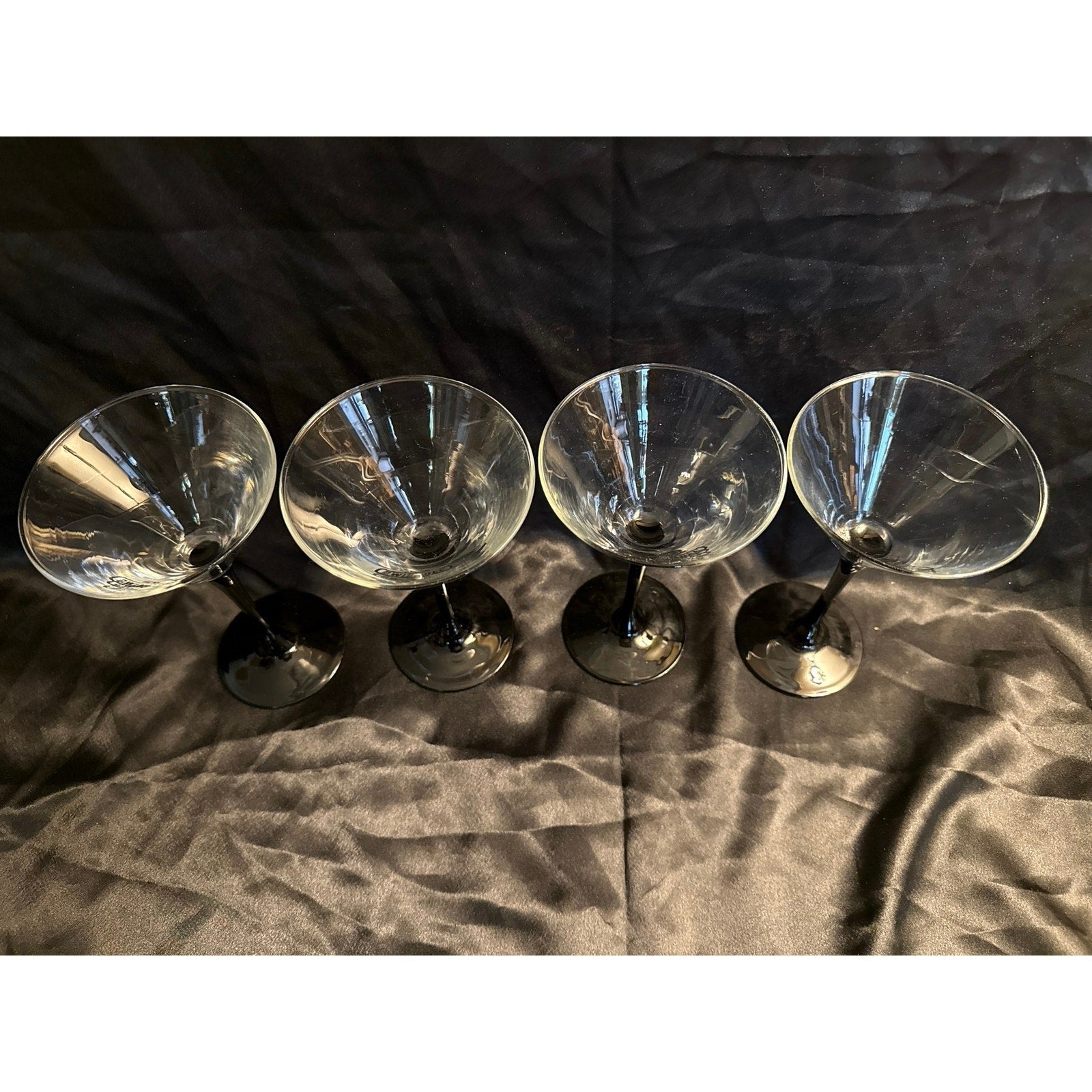 Vintage Y2K Smirnoff Black Martini Glasses Luminarc Stemware France Lot of 4