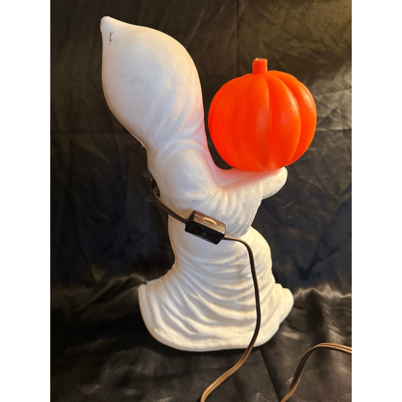 Vintage 1960's General Foam Halloween Ghost Holding Pumpkin Blow Mold Light 13"