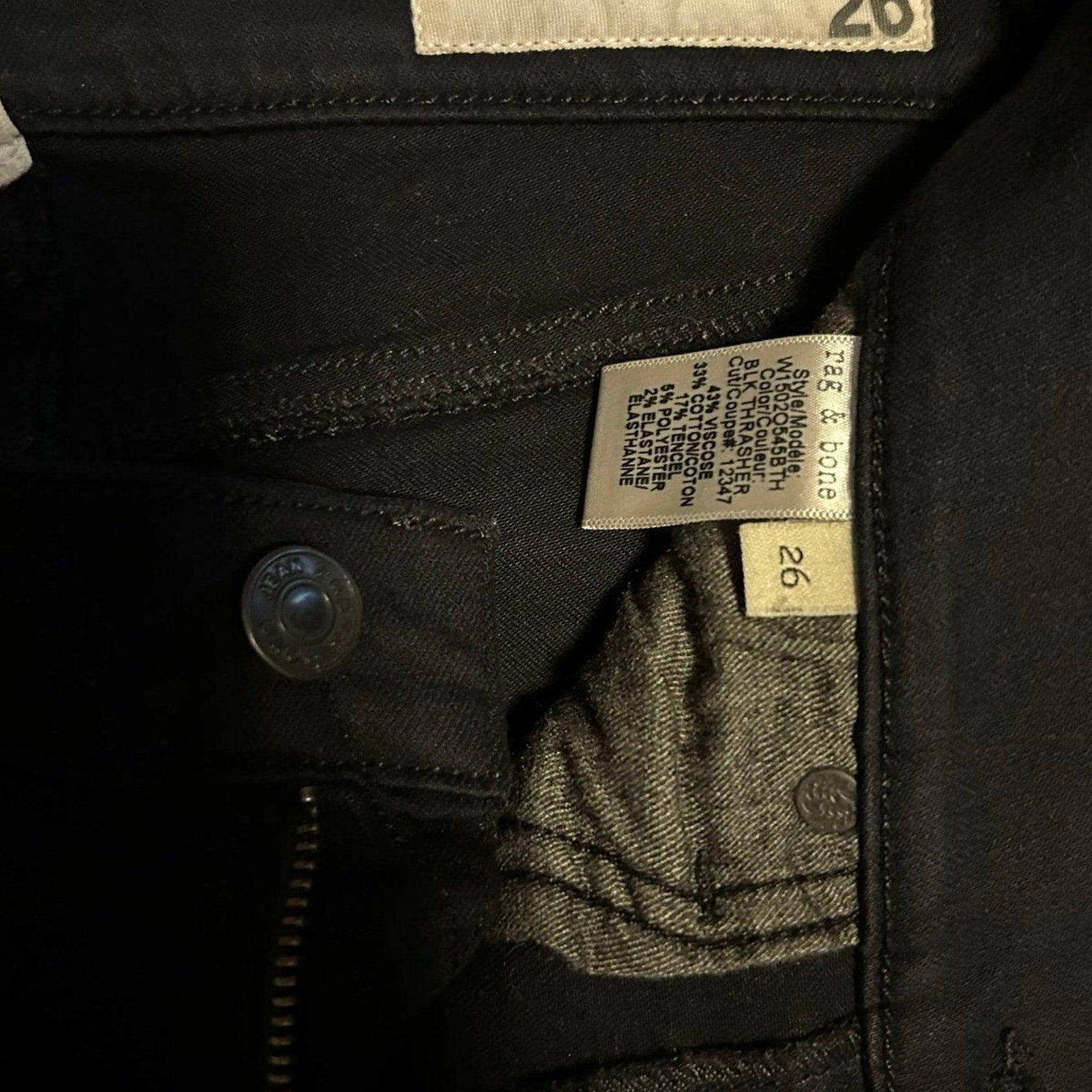 Rag & Bone Skinny Stretch Jeans Black Thrasher Women’s Sz 26