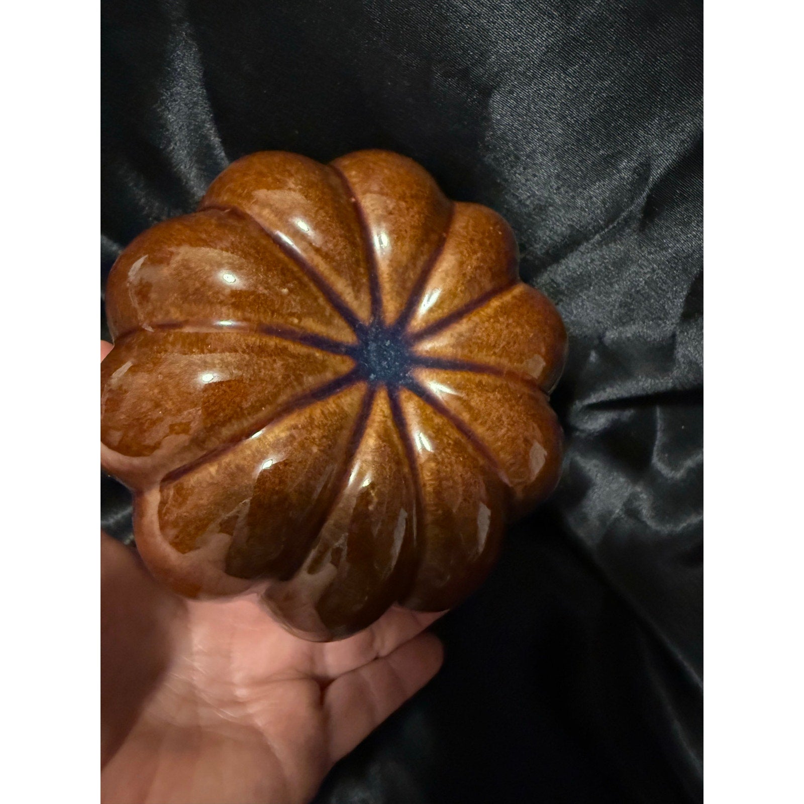 Rustic style ceramic pumpkin container with lid 6”