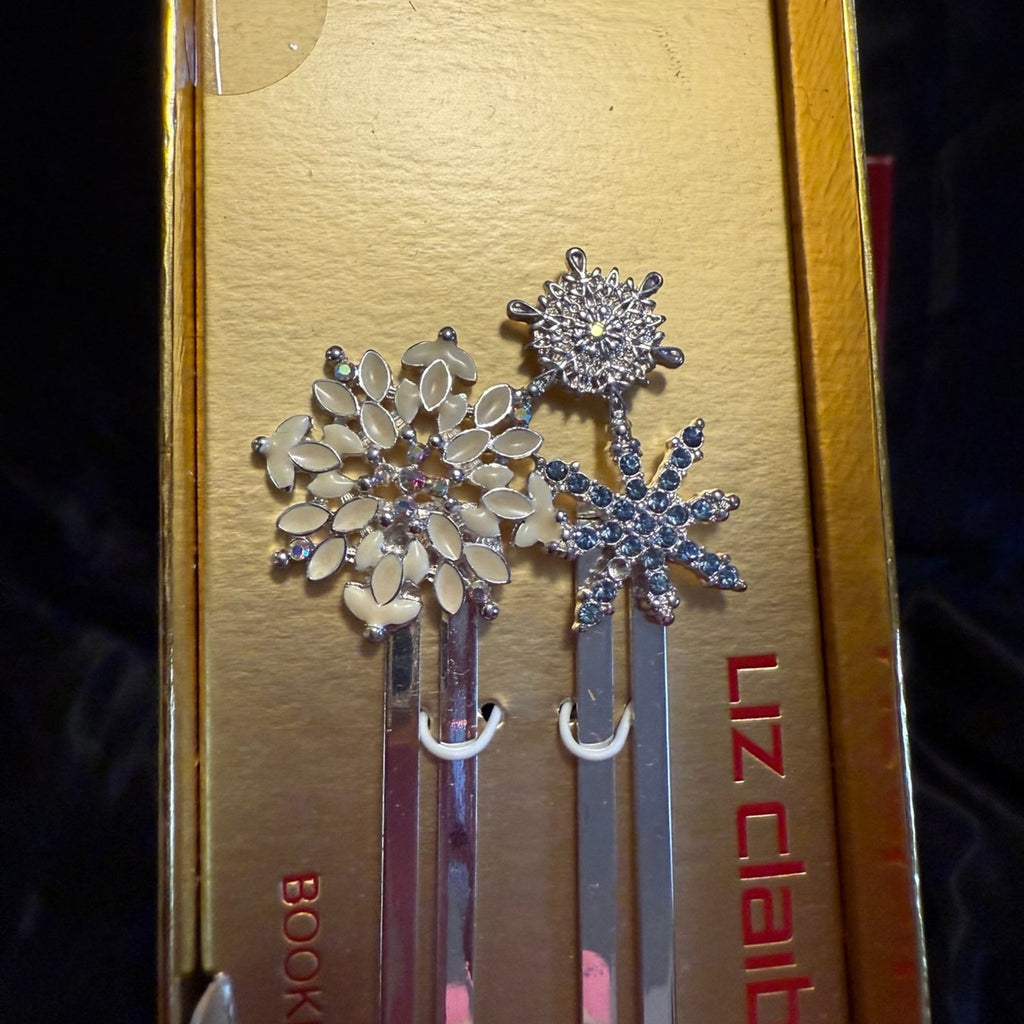 Liz Claiborne metal bookmark with jeweled snowflakes NIB
