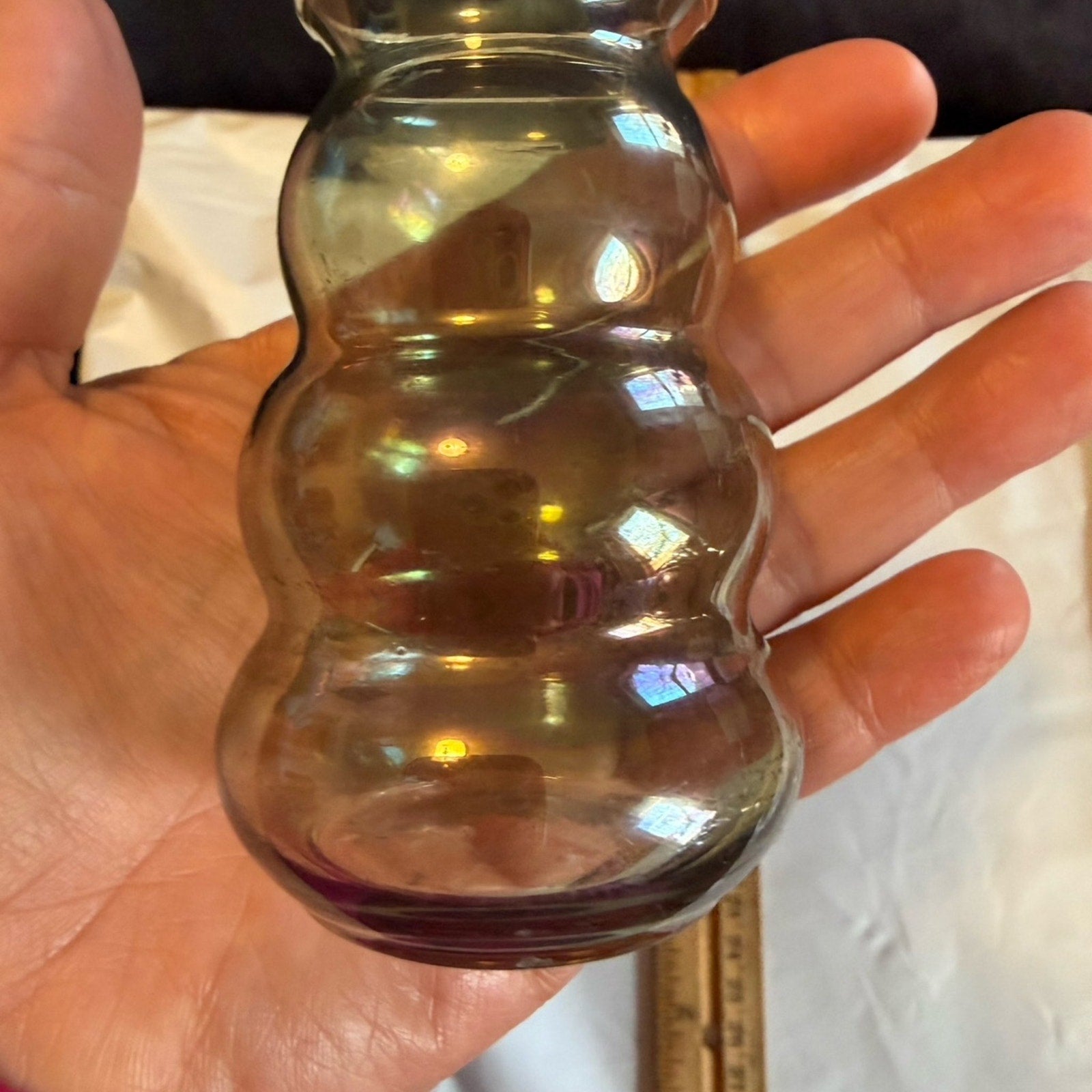 Antique 1930’s Dunbar Flint Glass Corporation bluish green bud vase