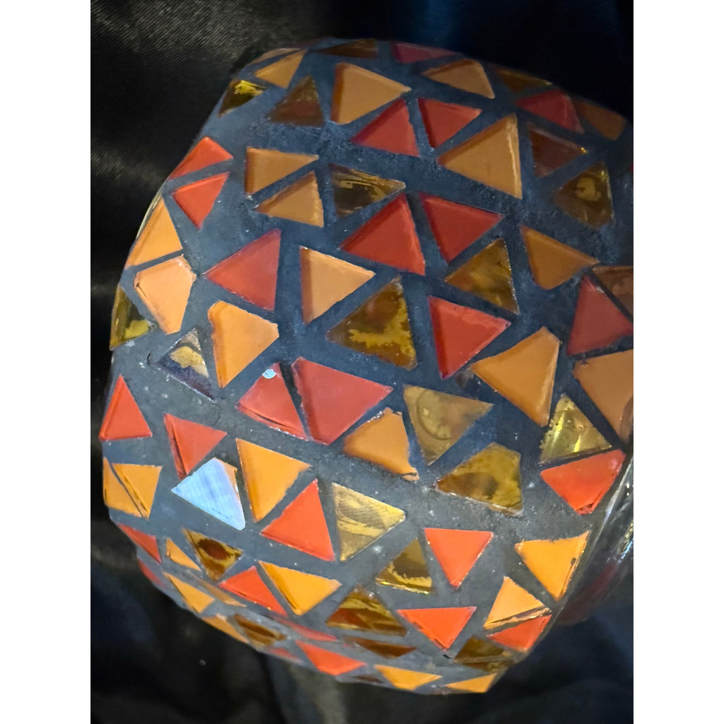 Mosaic glass pumpkin jar 6”x3” fall colors Halloween