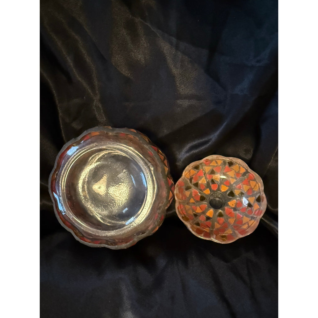 Mosaic glass pumpkin jar 6”x3” fall colors Halloween