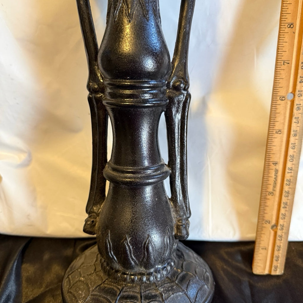 18” gothic resin skeleton candelabra with bat wings castlecore