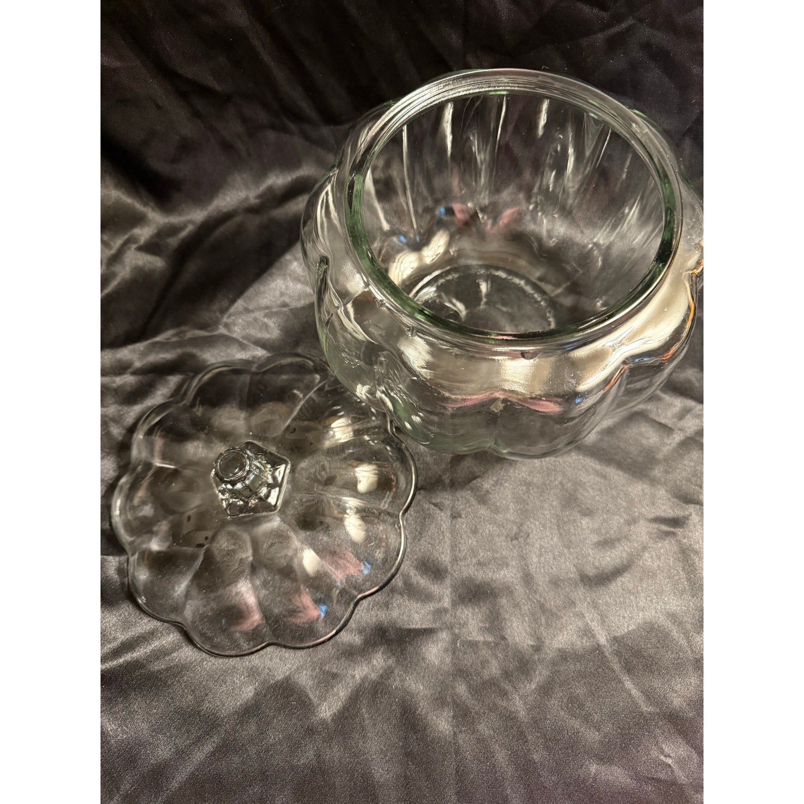 Vintage 70’s Anchor Hocking Clear Glass Pumpkin Candy/Cookie Jar With Lid