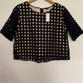 Ann Taylor Geo Eyelet Blouse Size M Navy/Cream NWT