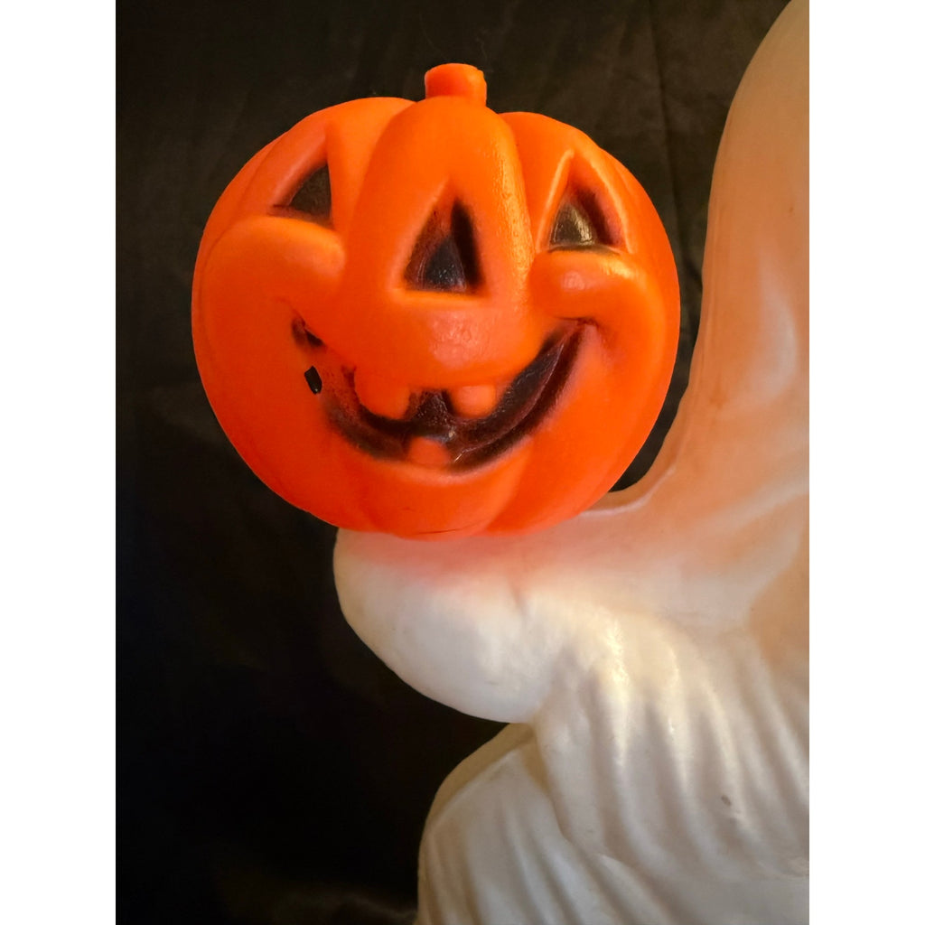 Vintage 1960's General Foam Halloween Ghost Holding Pumpkin Blow Mold Light 13"
