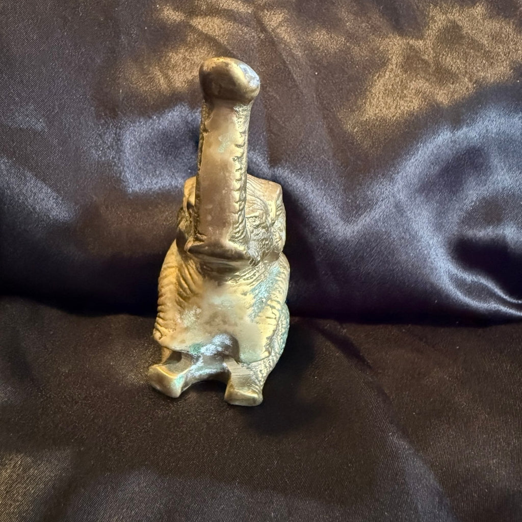 Vintage Solid Brass Elephant Figurine Raised Trunk Good Luck 3-3/4"x 2”