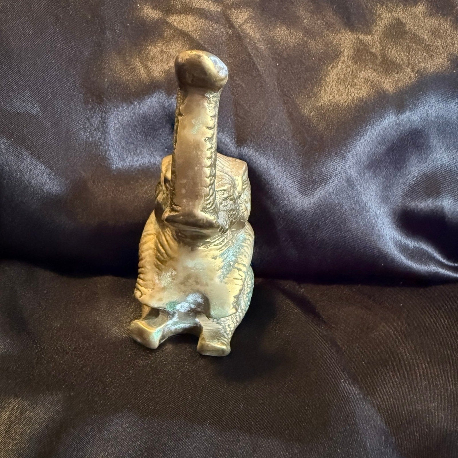 Vintage Solid Brass Elephant Figurine Raised Trunk Good Luck 3-3/4"x 2”