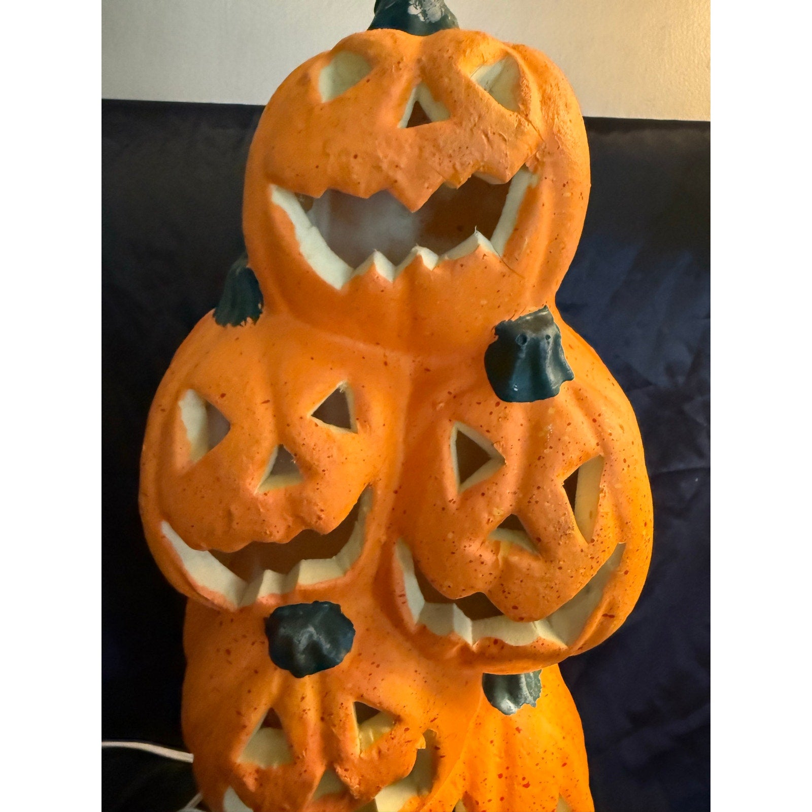 Vintage 1993 Lighted Foam Mold Stacked pumpkins Jack-O-Lanterns 18" Halloween Fall Decor