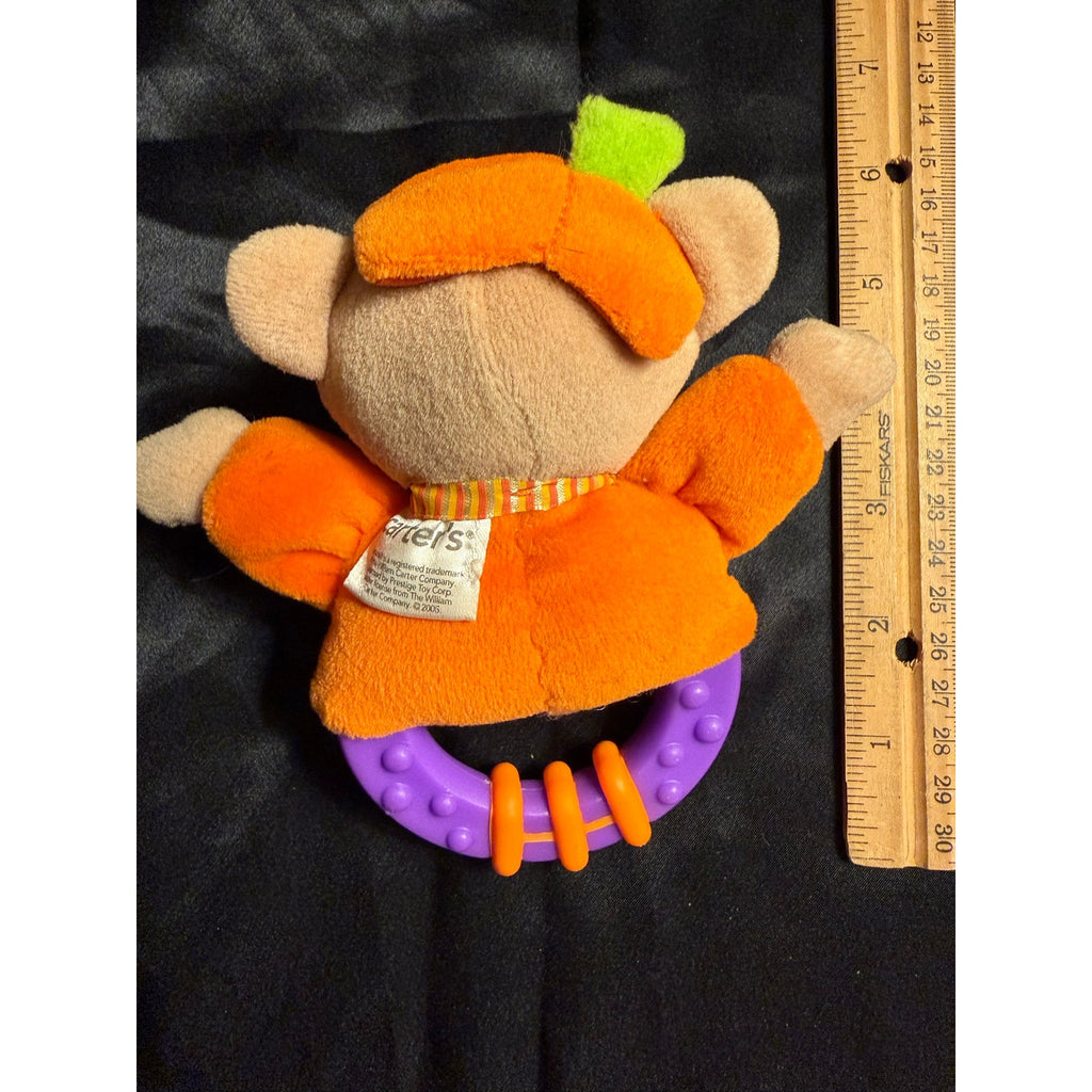 Vintage 2005 Carter's Just One You Halloween pumpkin Teddy Bear baby rattle Re-born